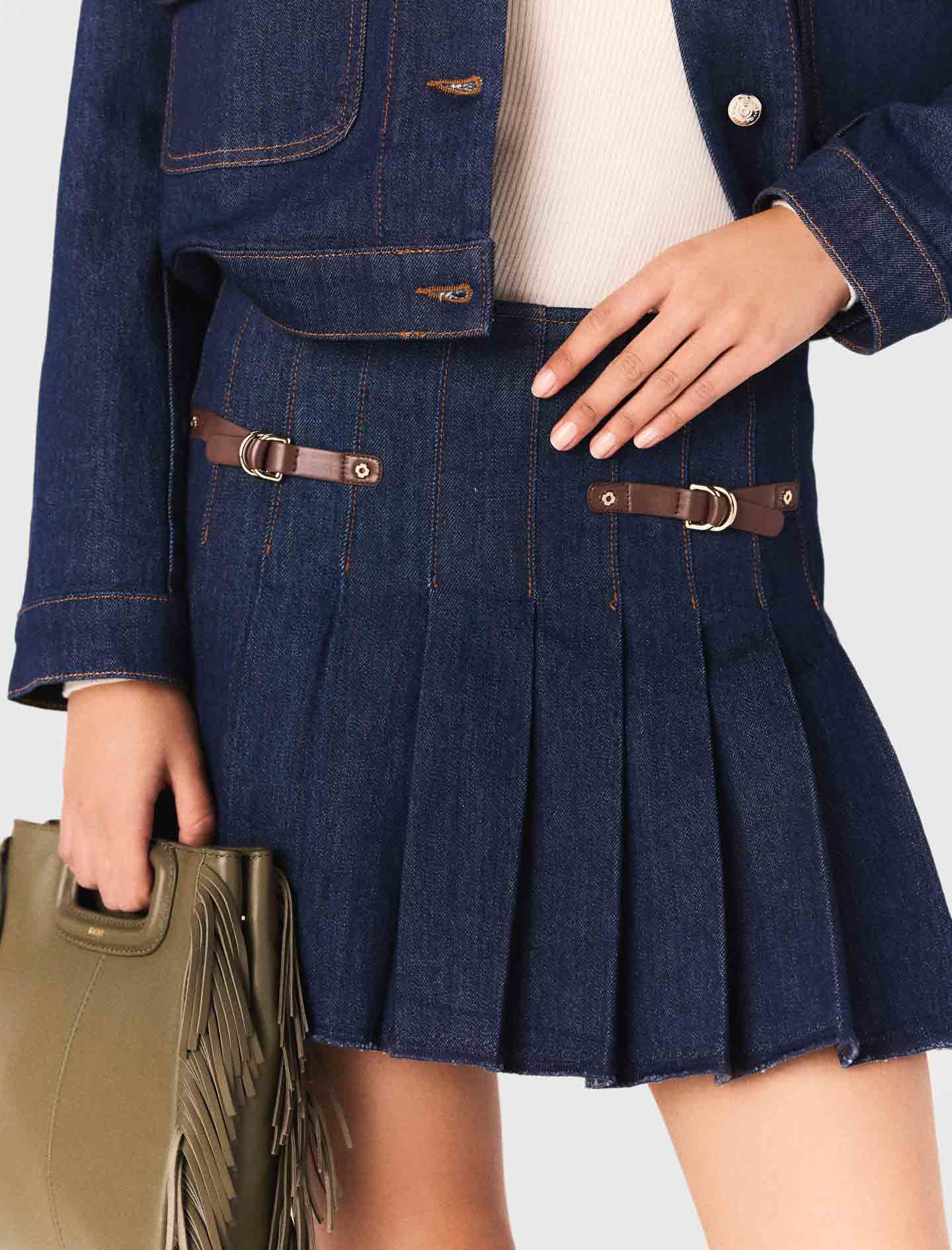 Short denim skirt with lining - Navy