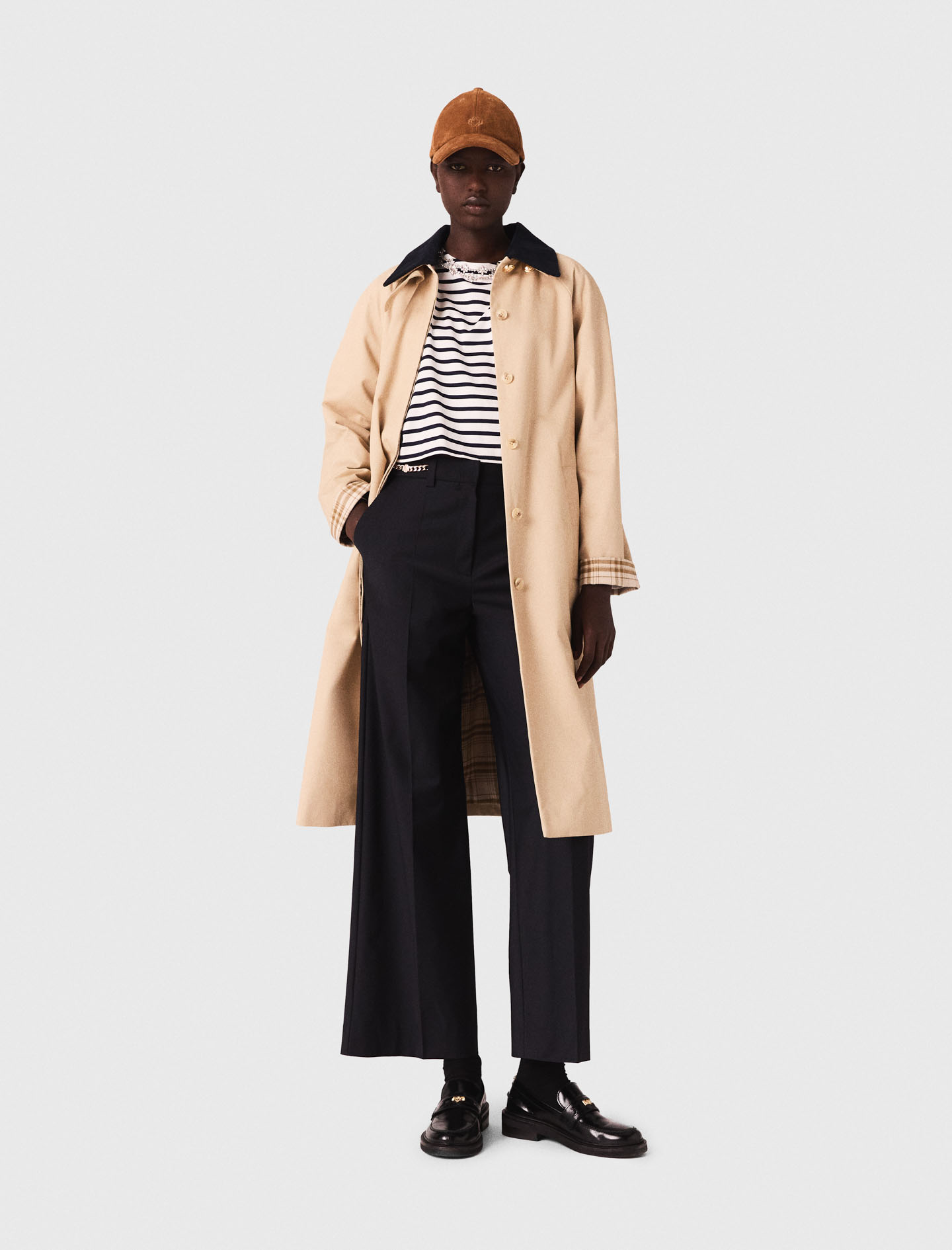 Contrast sleeve and collar trench - Beige