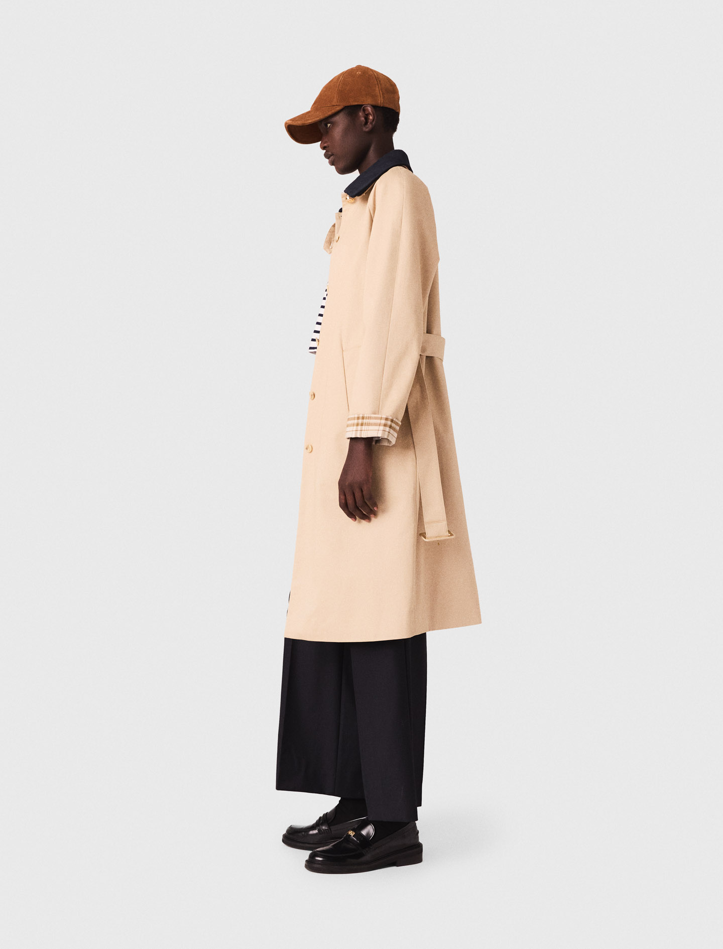 Contrast sleeve and collar trench - Beige