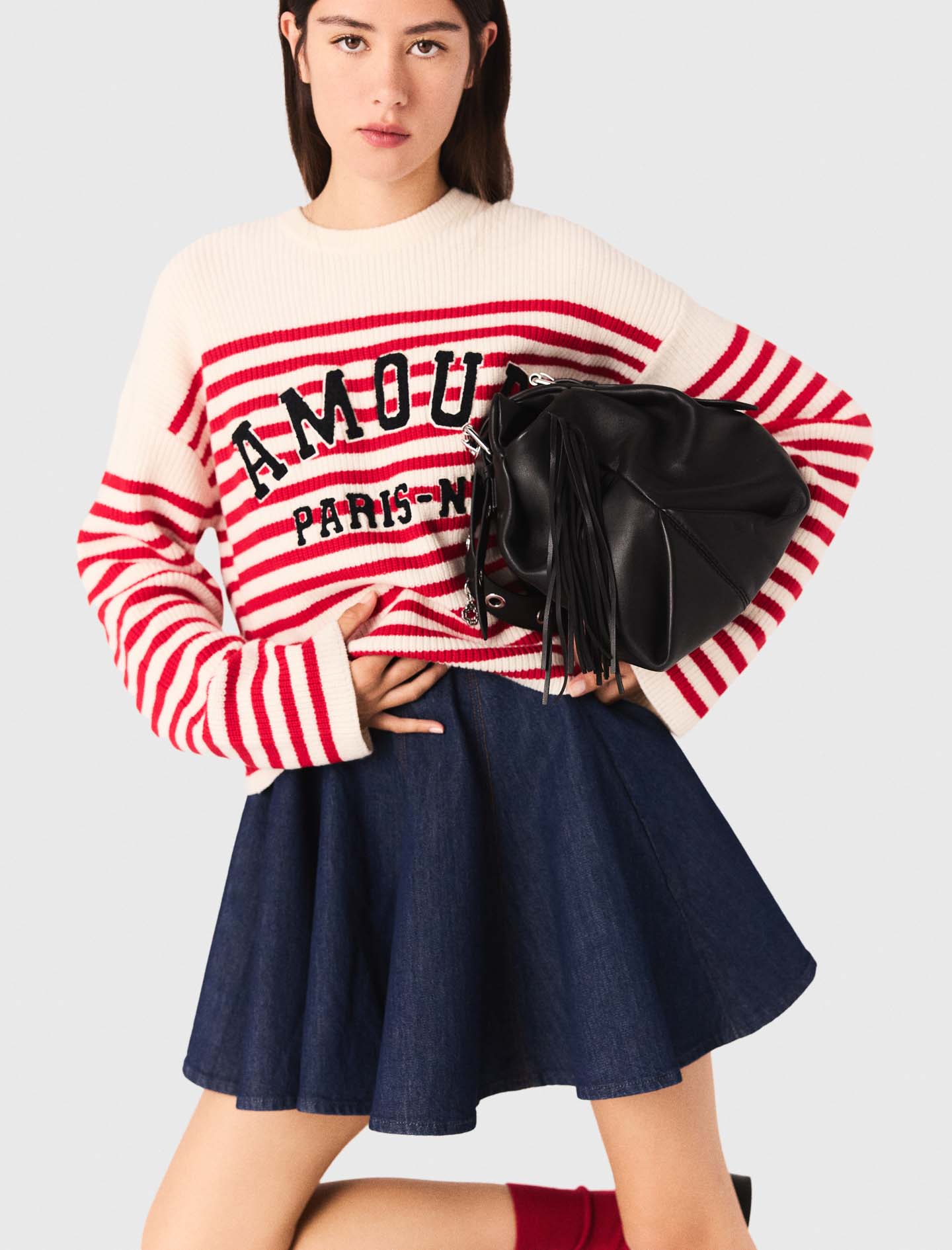 Striped rib knit jumper - Ecru