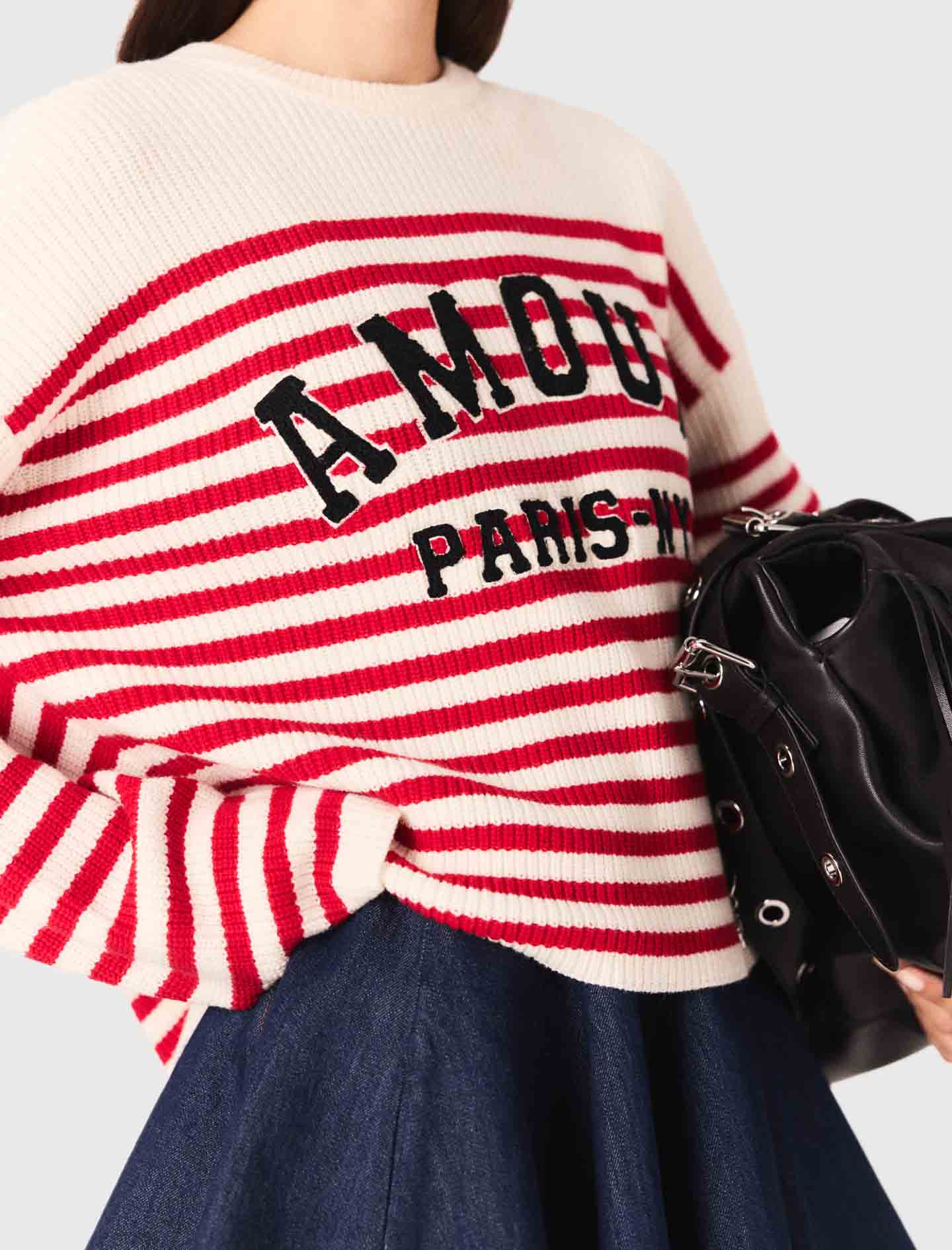 Striped rib knit jumper - Ecru