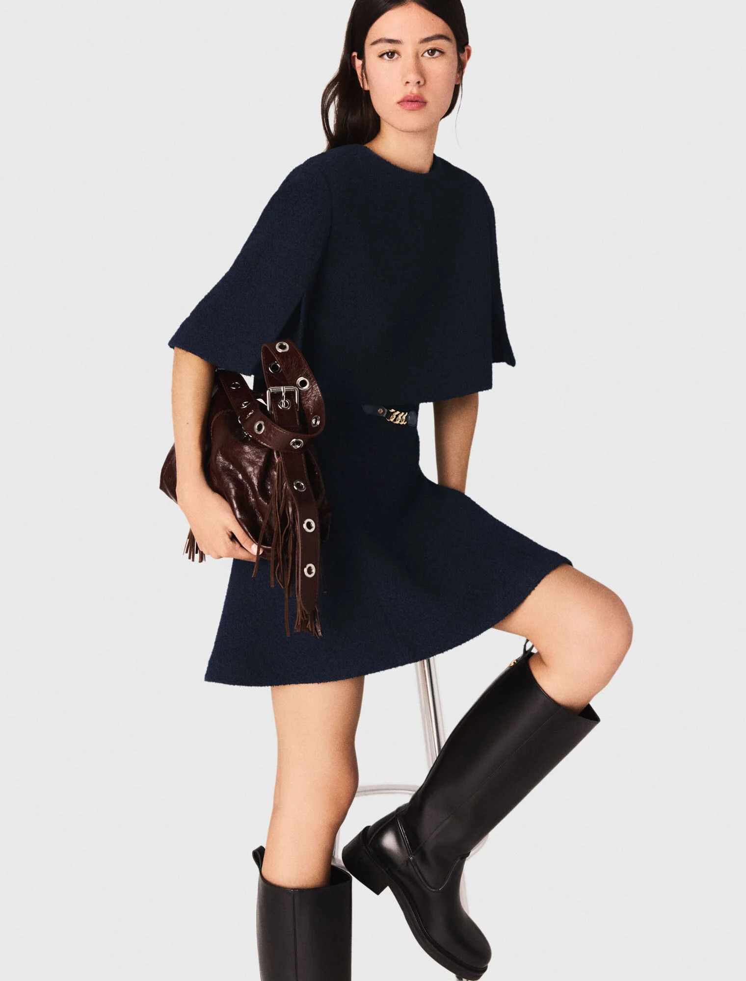 2 in 1 tweed dress - Navy