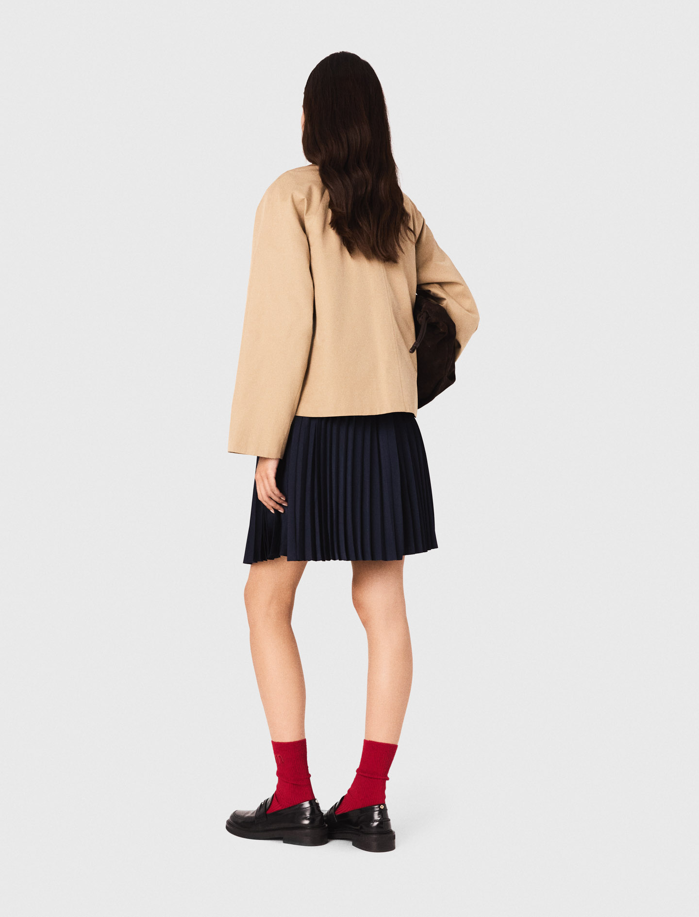 Trapeze jacket with contrast collar - Camel