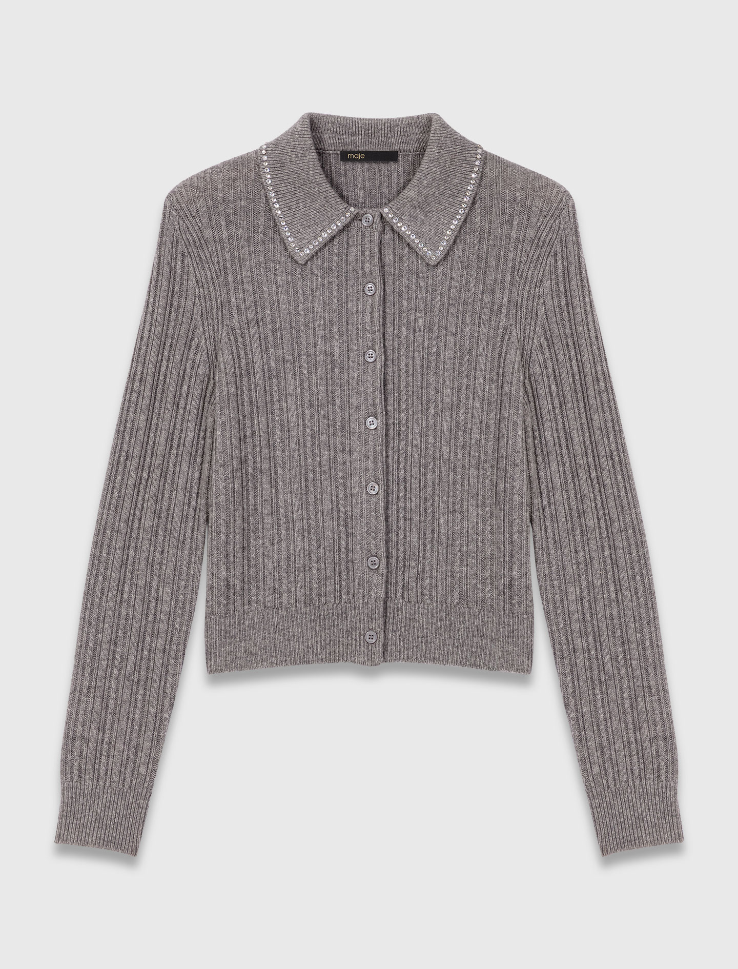 Rhinestone collar cardigan - Grey