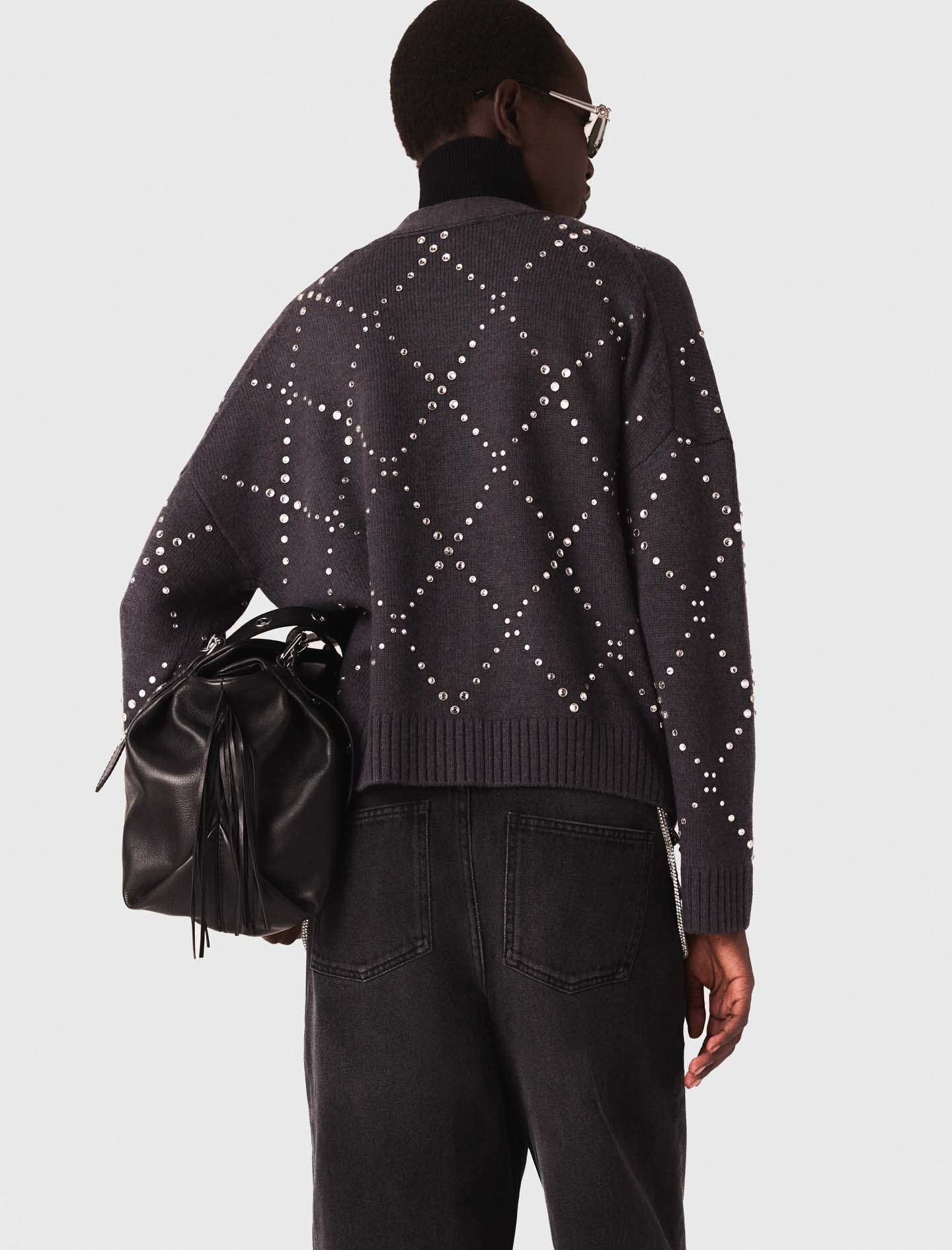 Rhinestone check cardigan - Grey