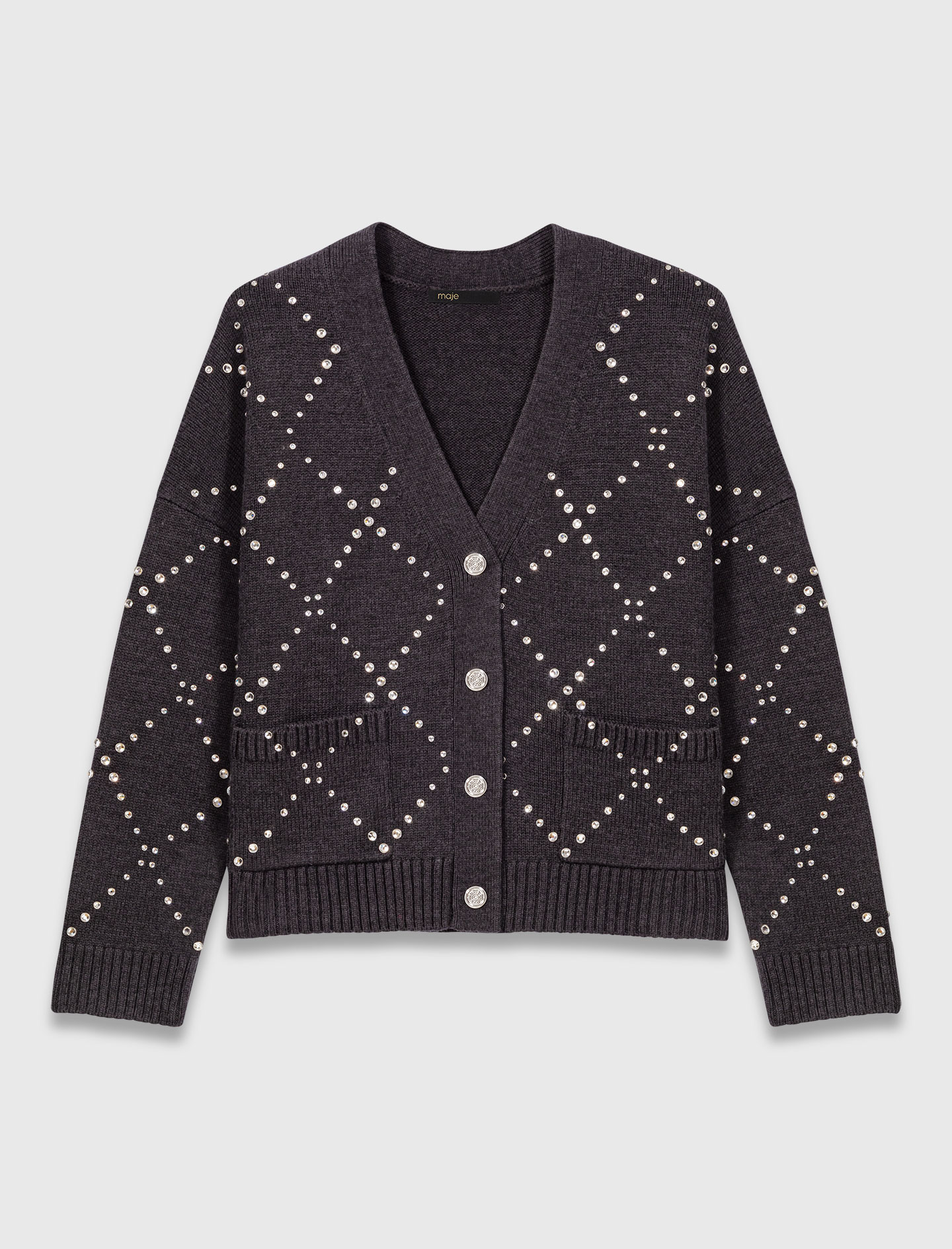 Rhinestone check cardigan - Grey