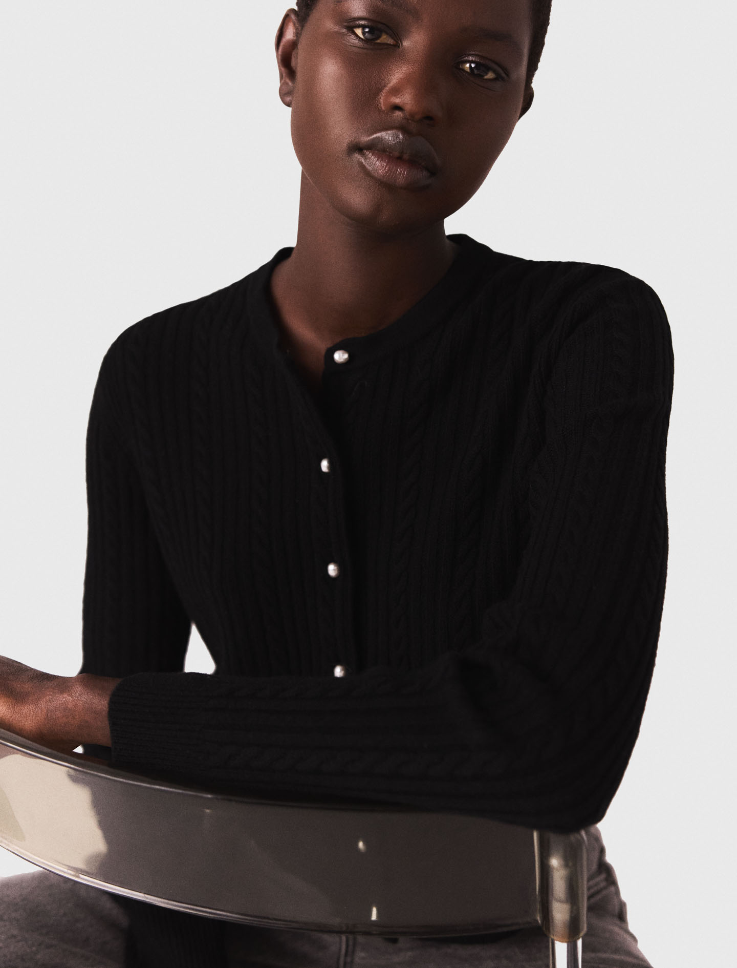 Cardigan with removable beaded collar - Black
