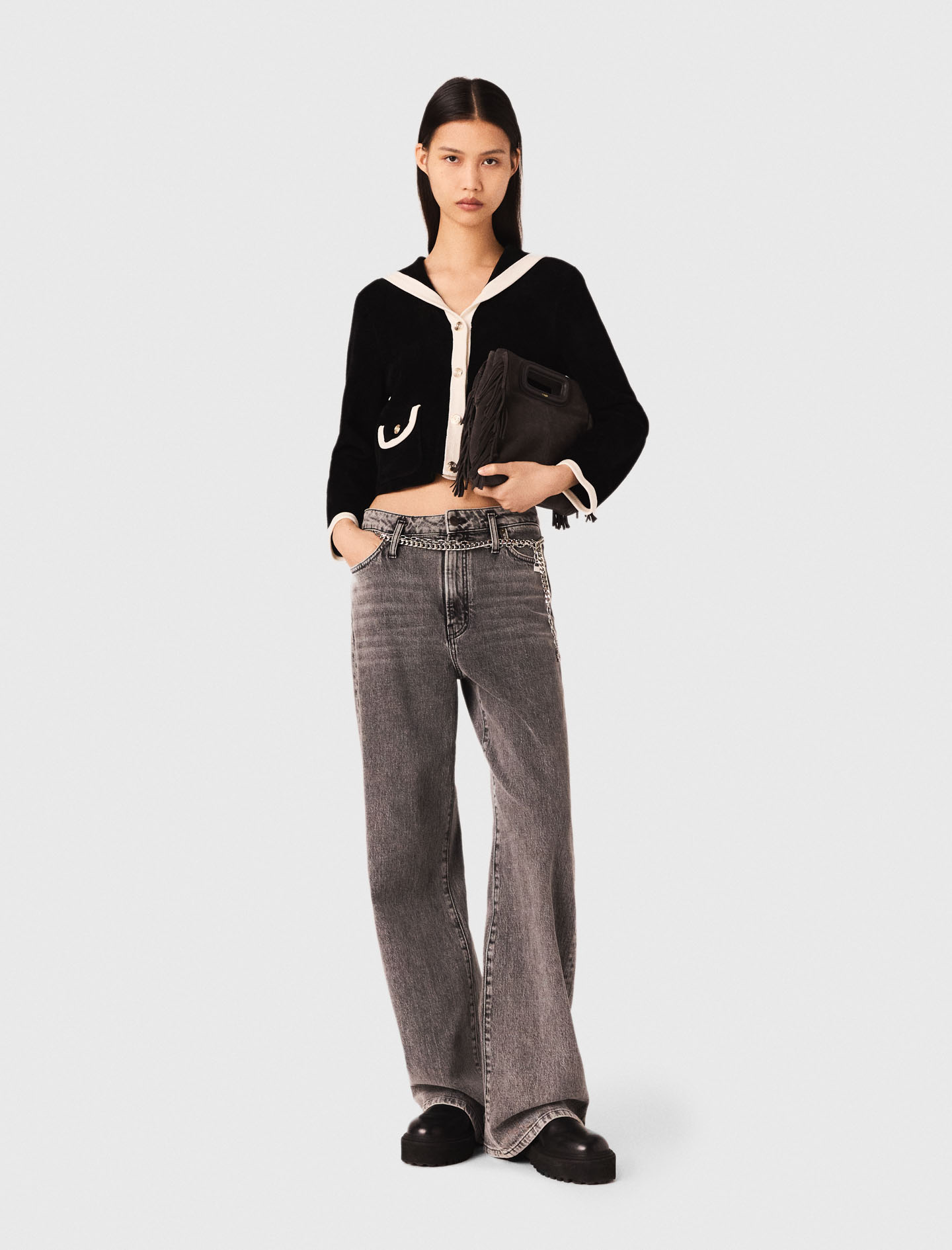 Velvet effect cardigan - Black