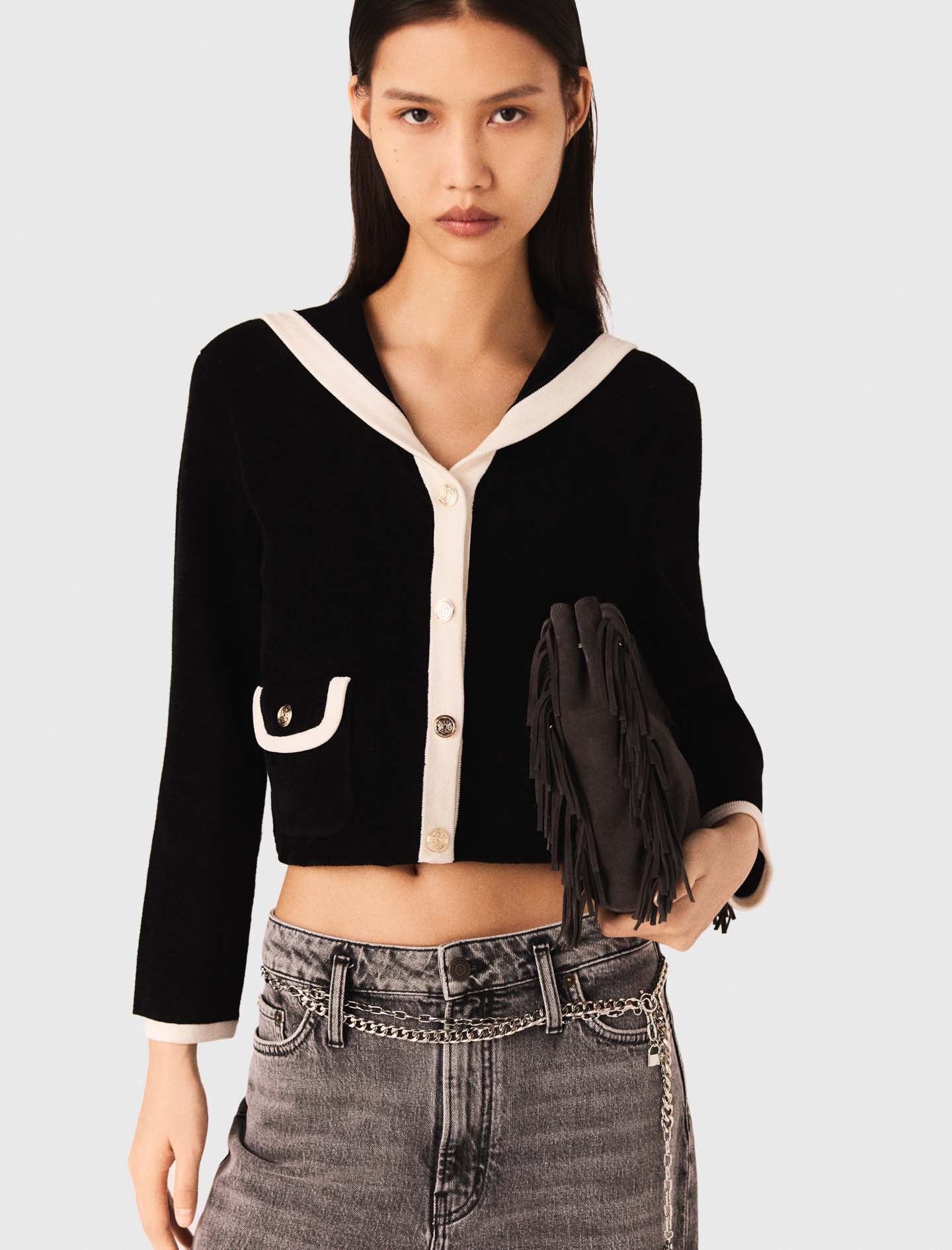 Velvet effect cardigan - Black
