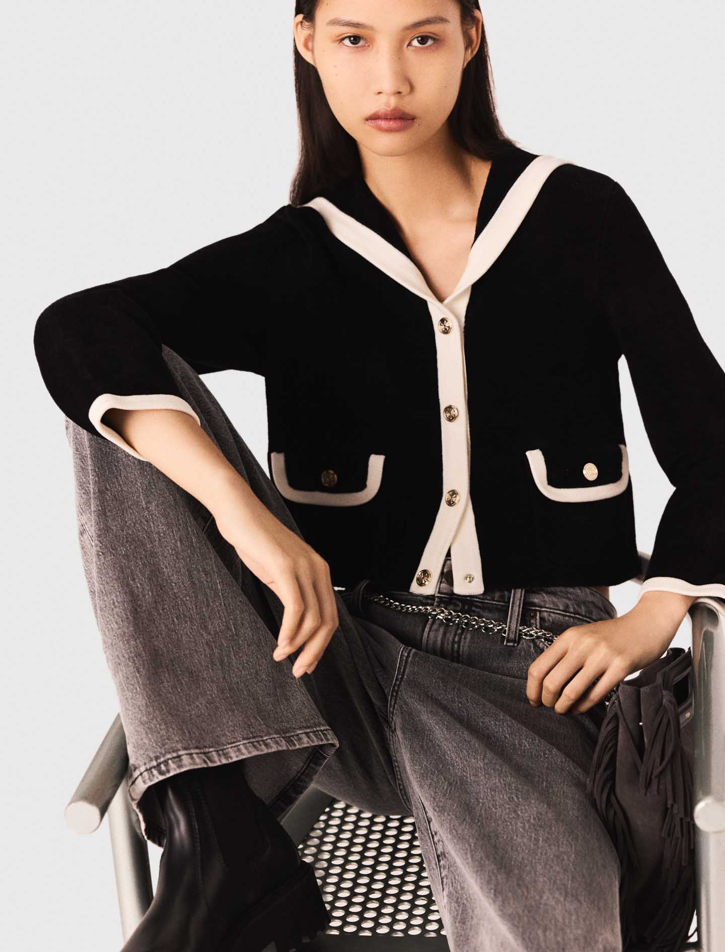 Velvet effect cardigan - Black
