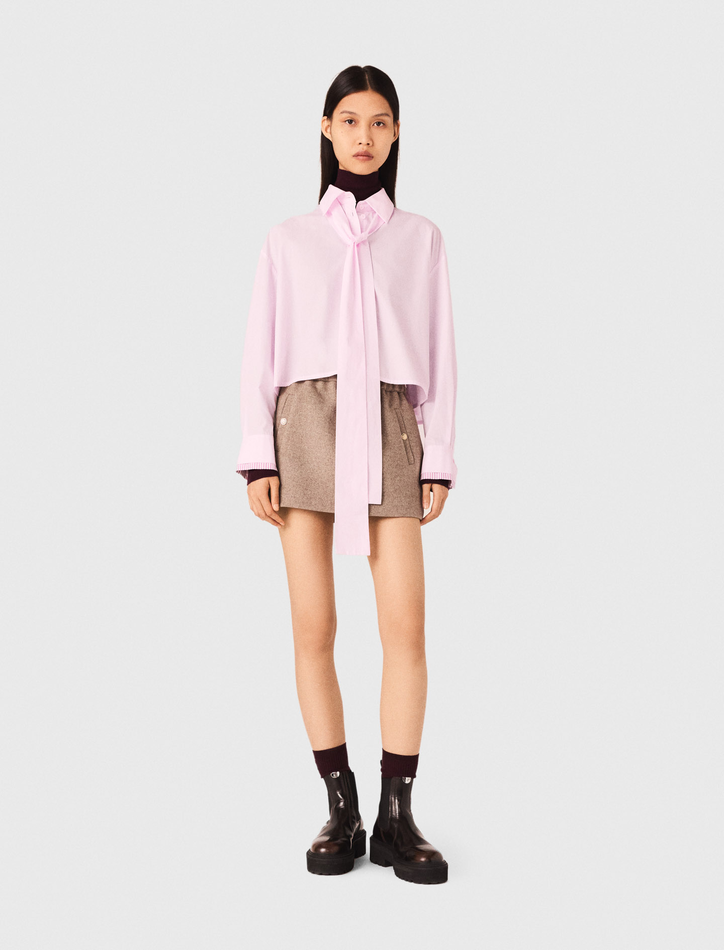 Short shirt with pussy bow - Pink