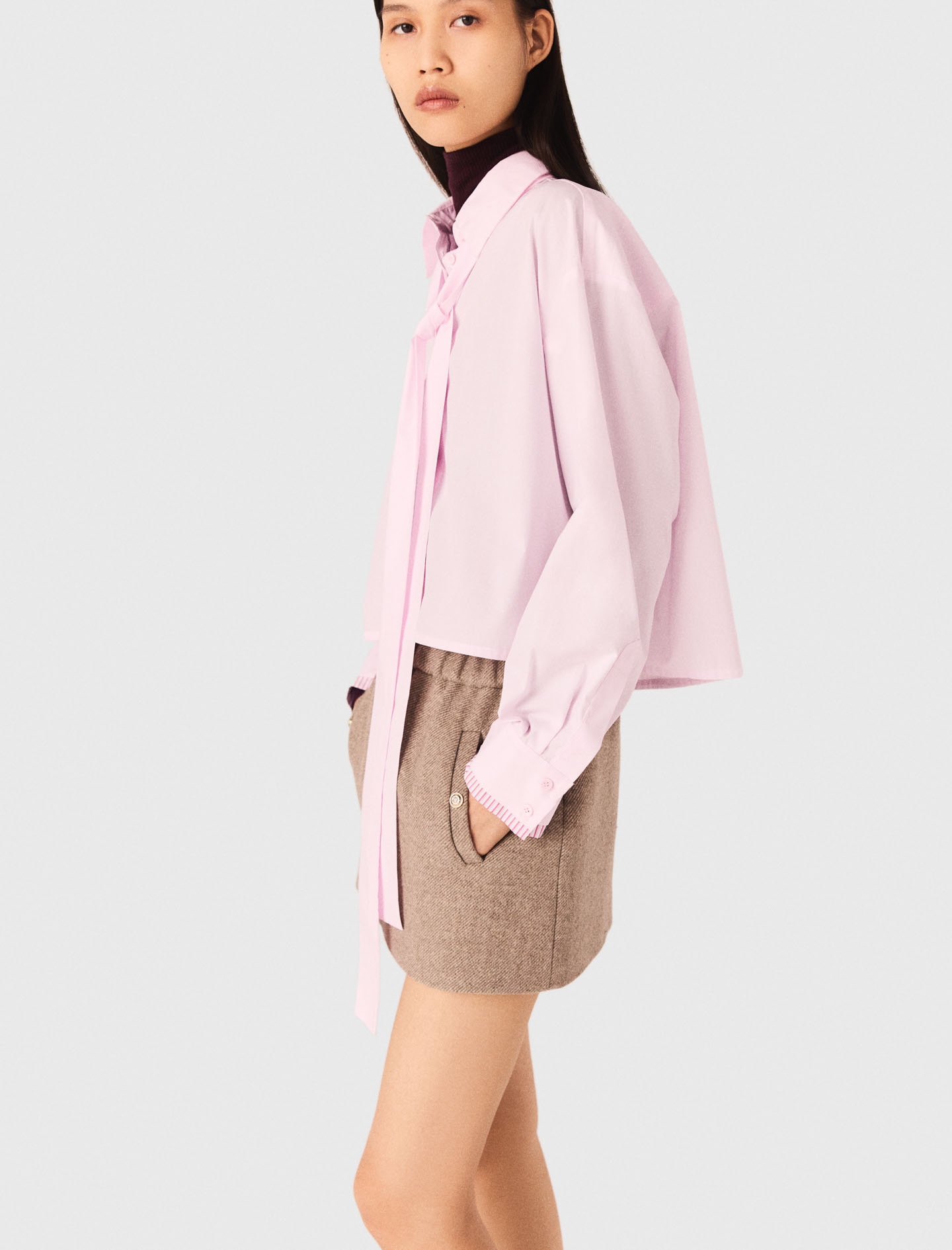 Short shirt with pussy bow - Pink
