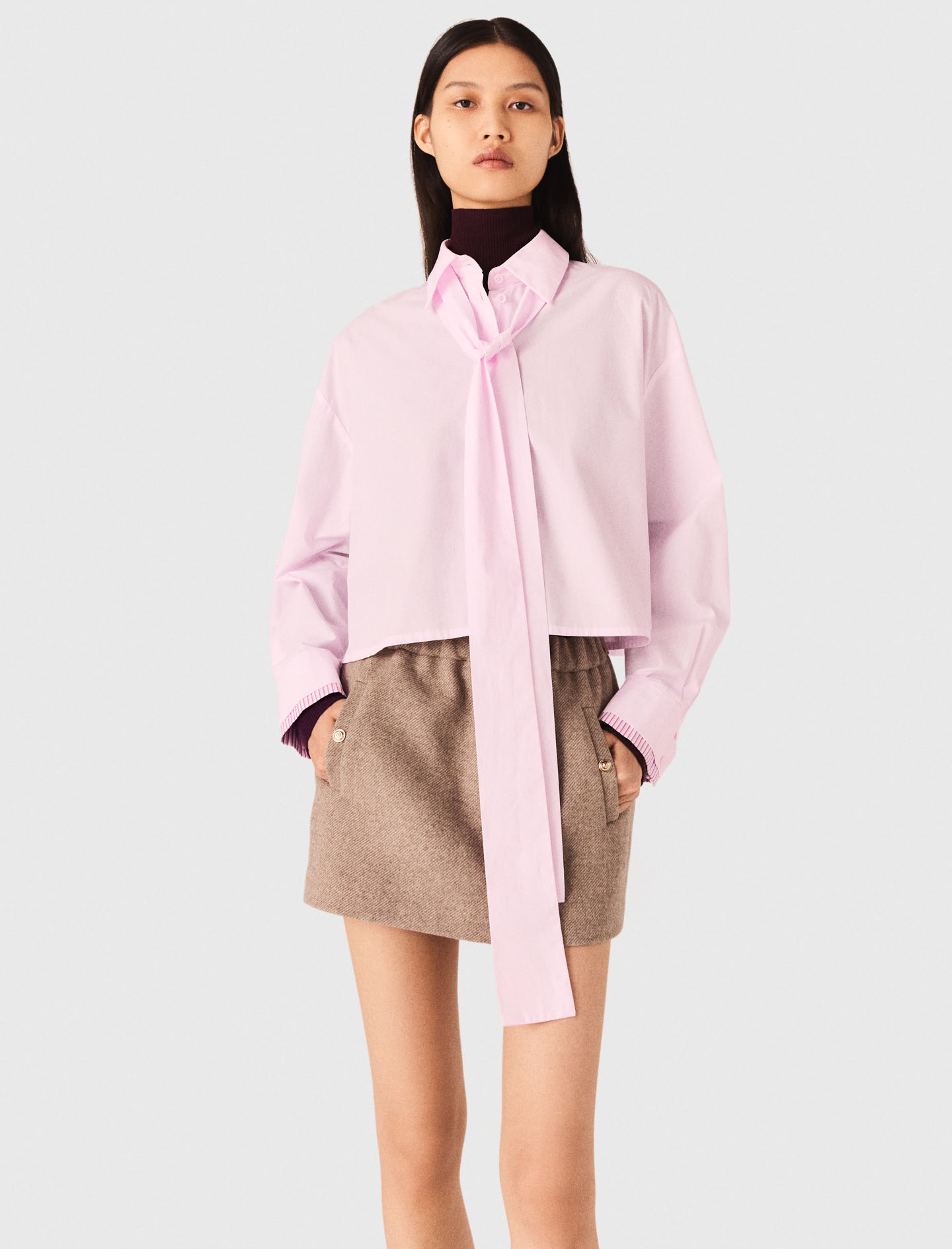 Short shirt with pussy bow - Pink
