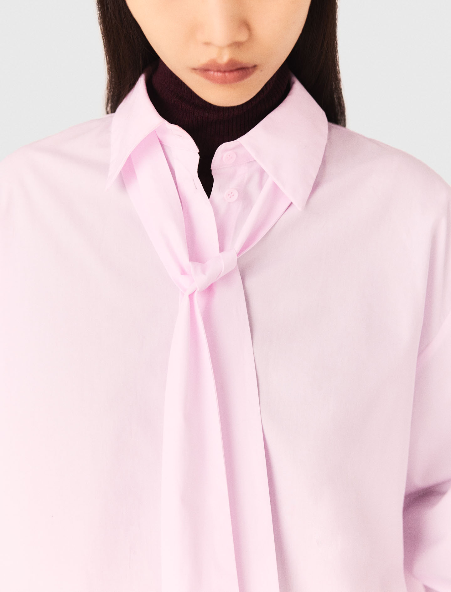 Short shirt with pussy bow - Pink