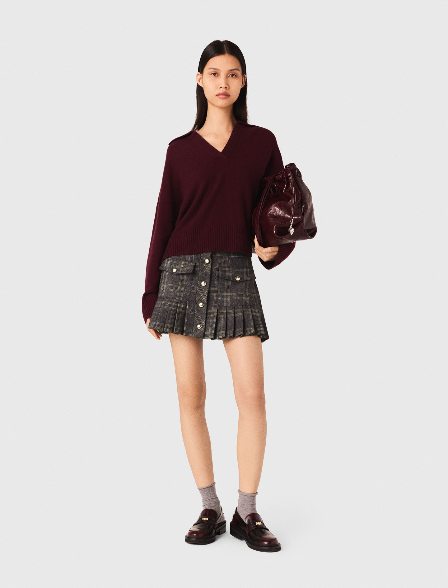 Short pleated checked skirt - Grey
