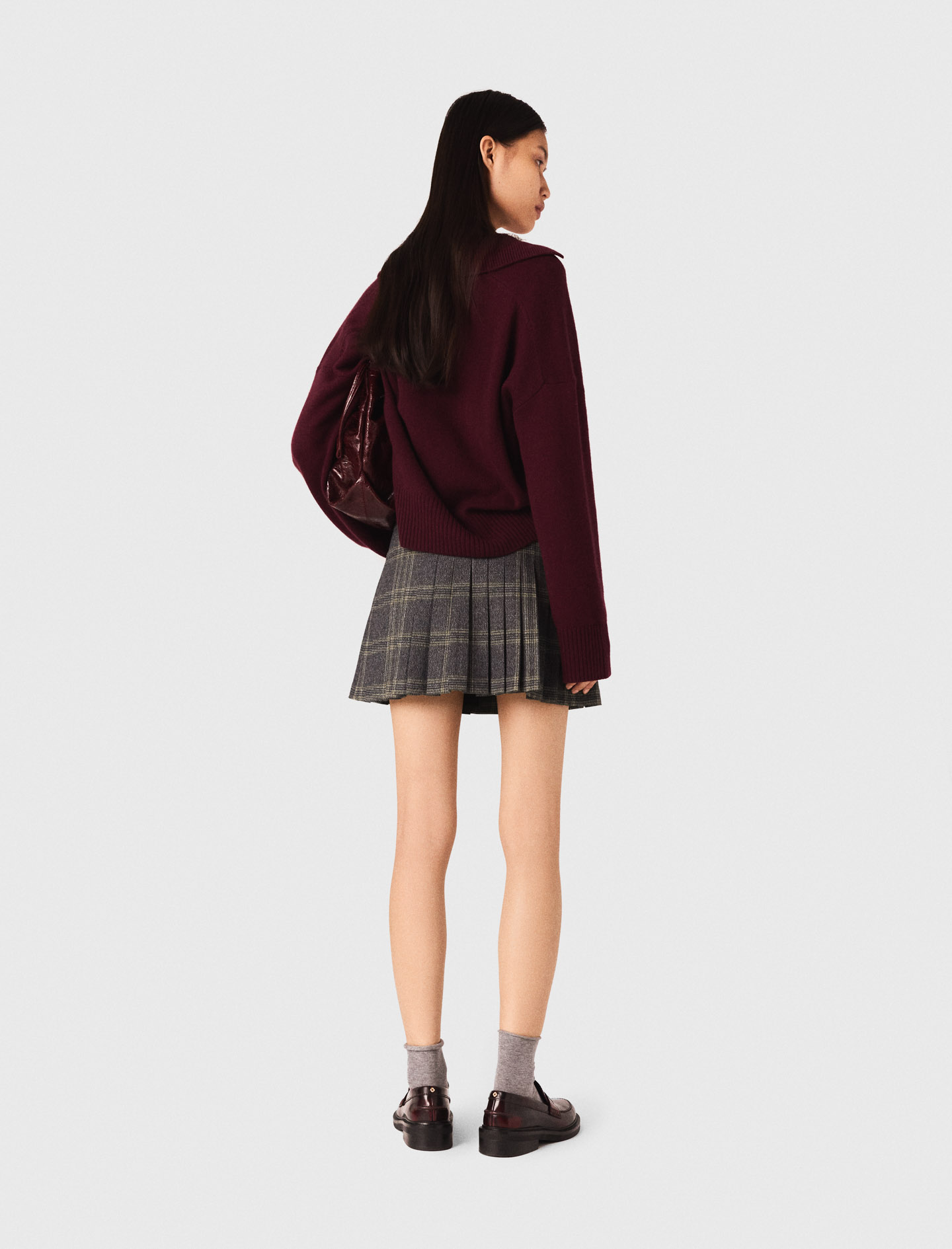 Short pleated checked skirt - Grey