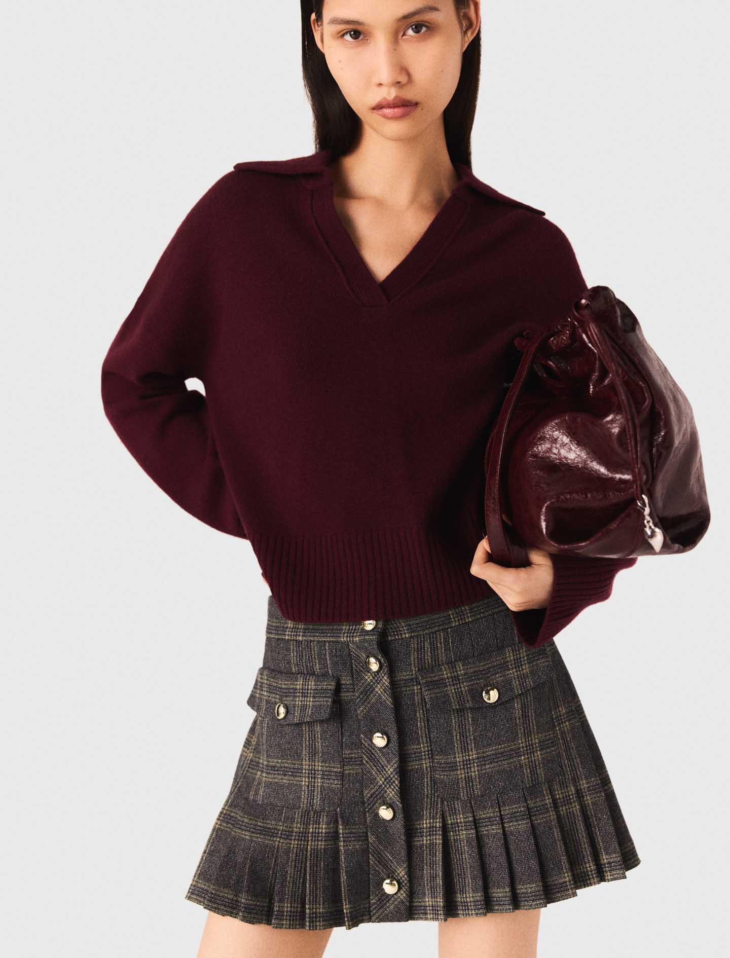 Short pleated checked skirt - Grey