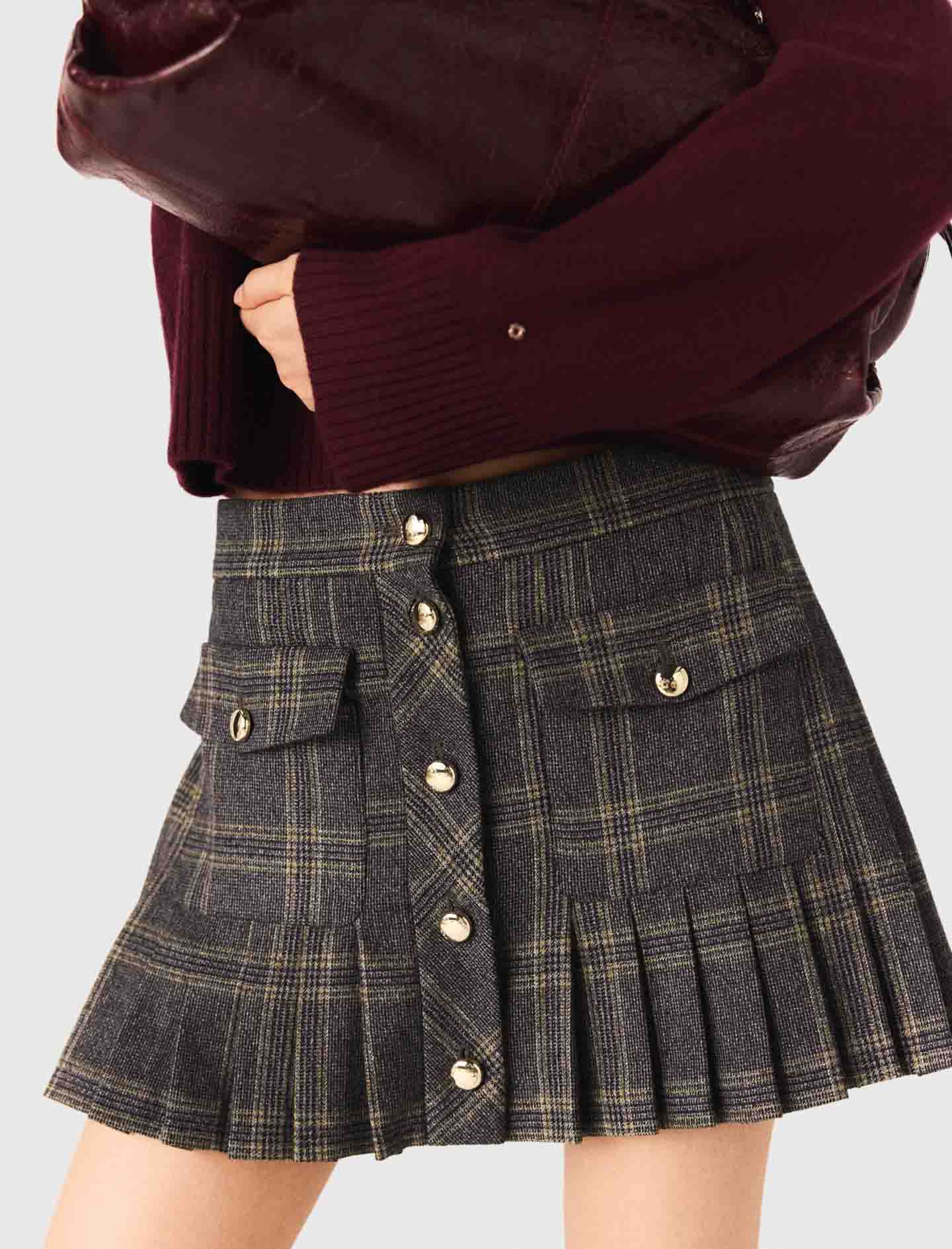 Short pleated checked skirt - Grey