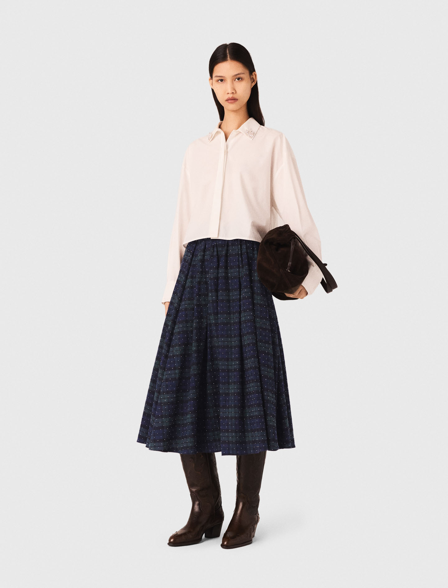 Check skirt with rhinestones - Blue