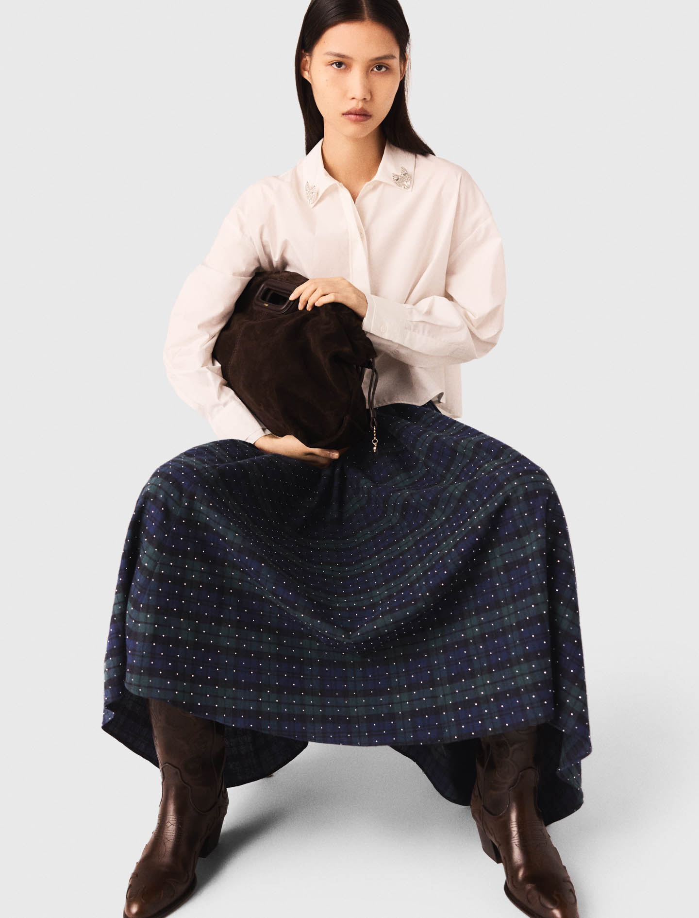 Check skirt with rhinestones - Blue
