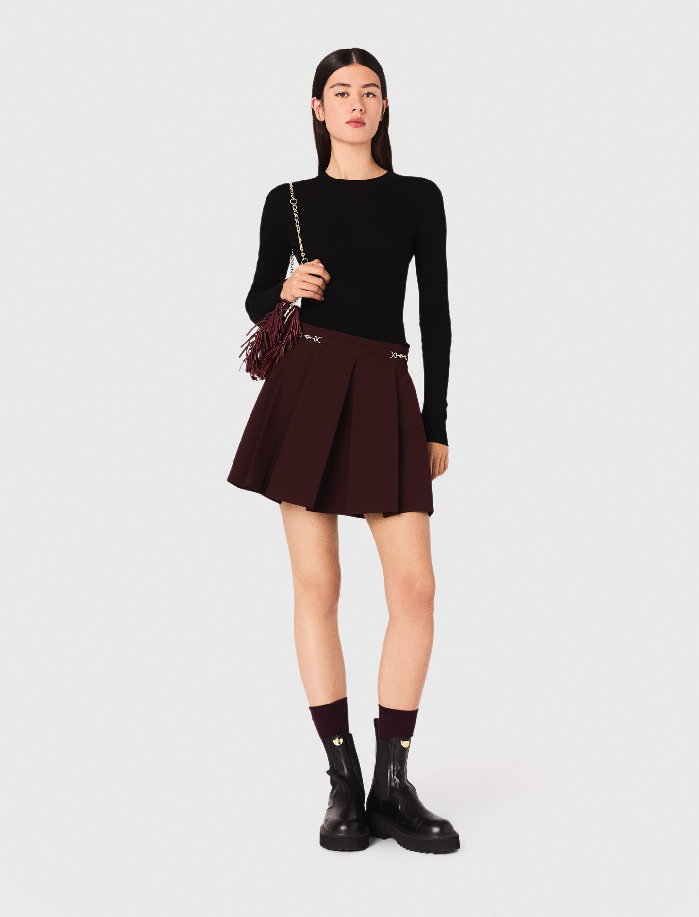Short pleated skirt - Burgundy