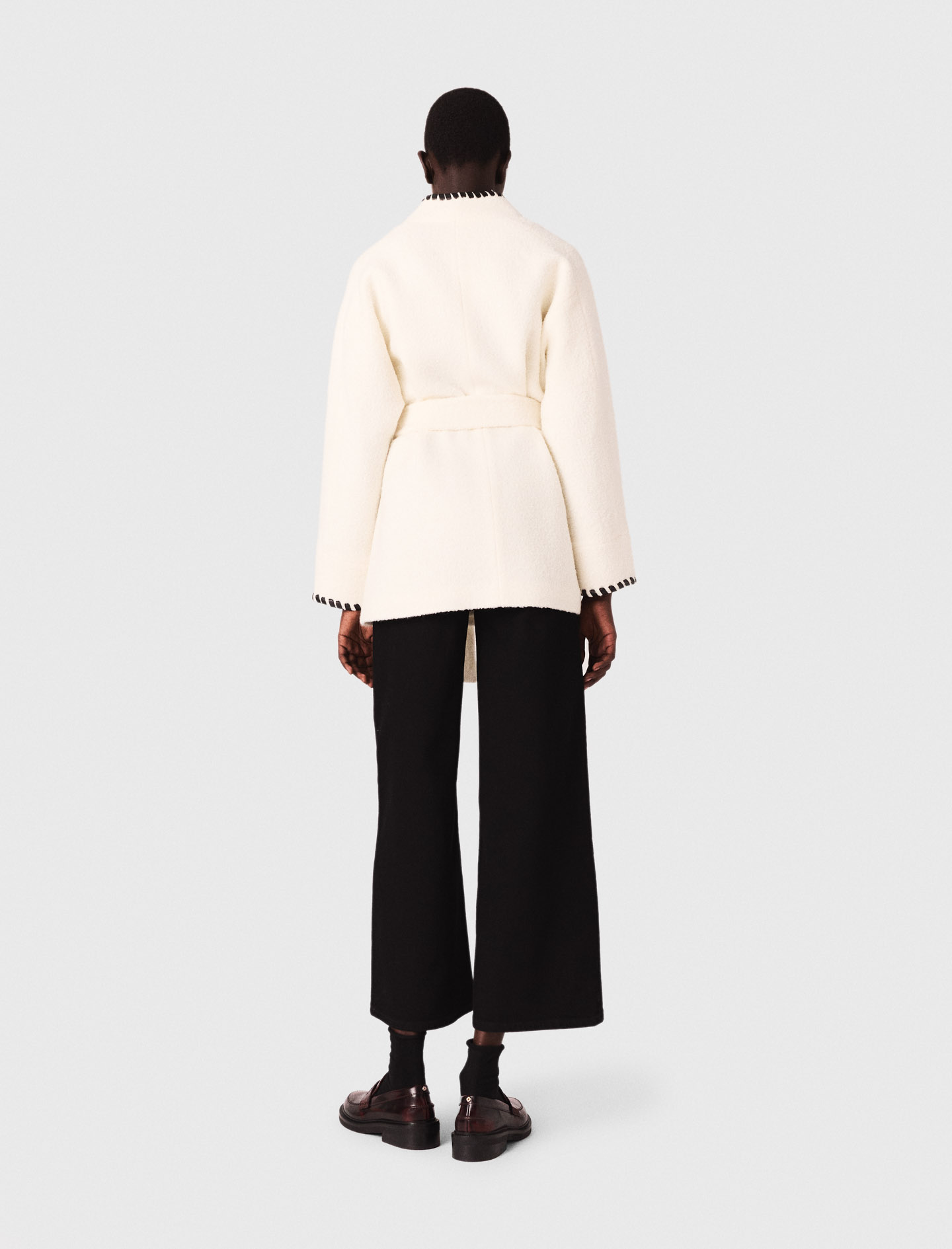 Lined coat with contrasting ribbon - Ecru