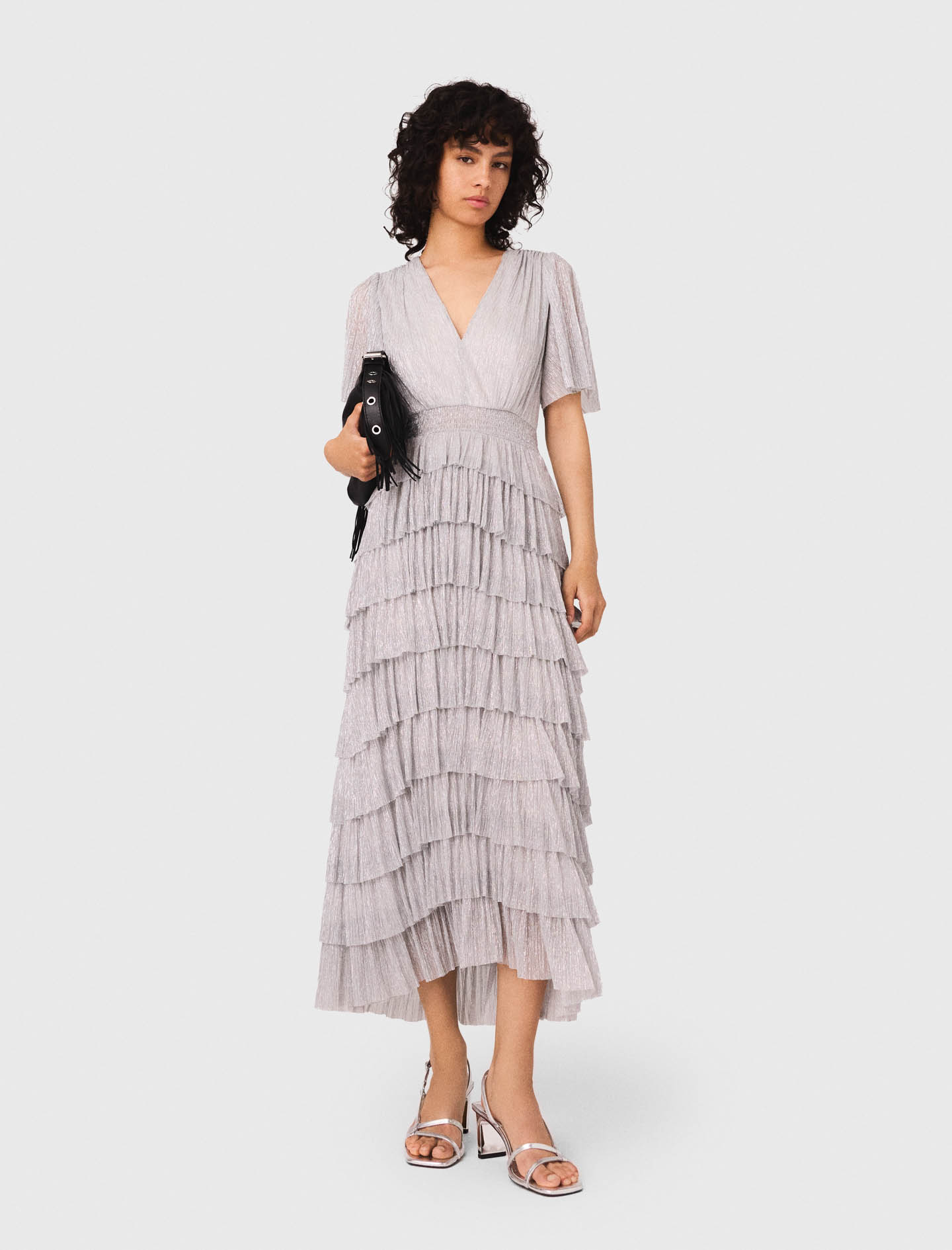 Metallic ruffled midi dress - Silver