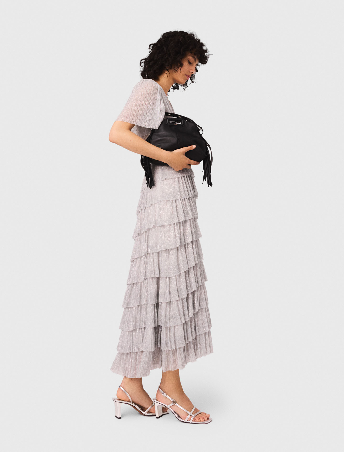 Metallic ruffled midi dress - Silver