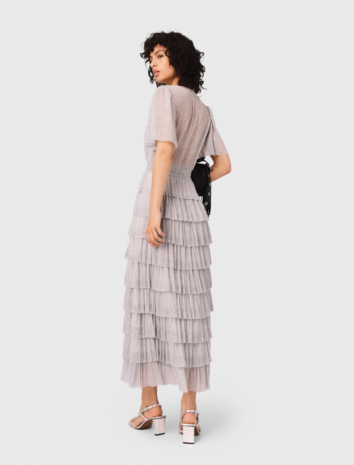 Metallic ruffled midi dress - Silver