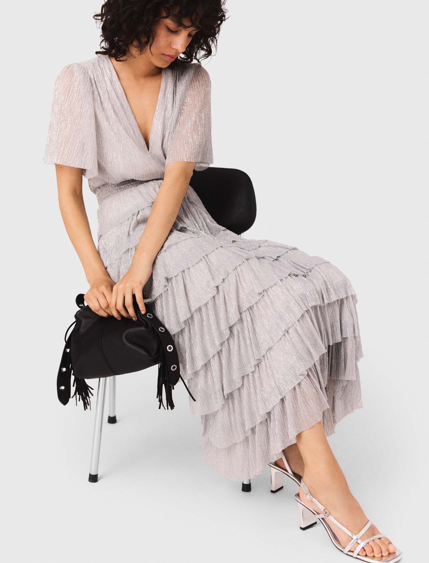 Metallic ruffled midi dress - Silver