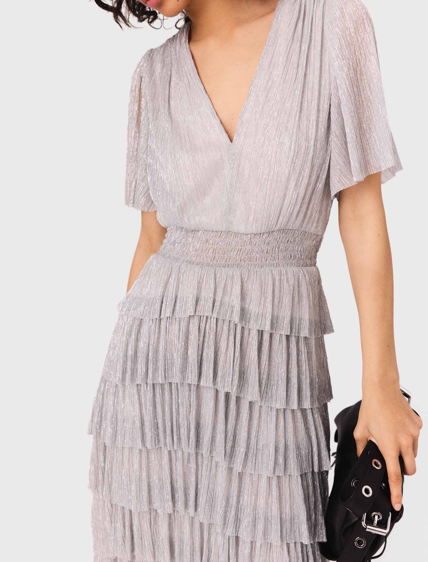 Metallic ruffled midi dress - Silver