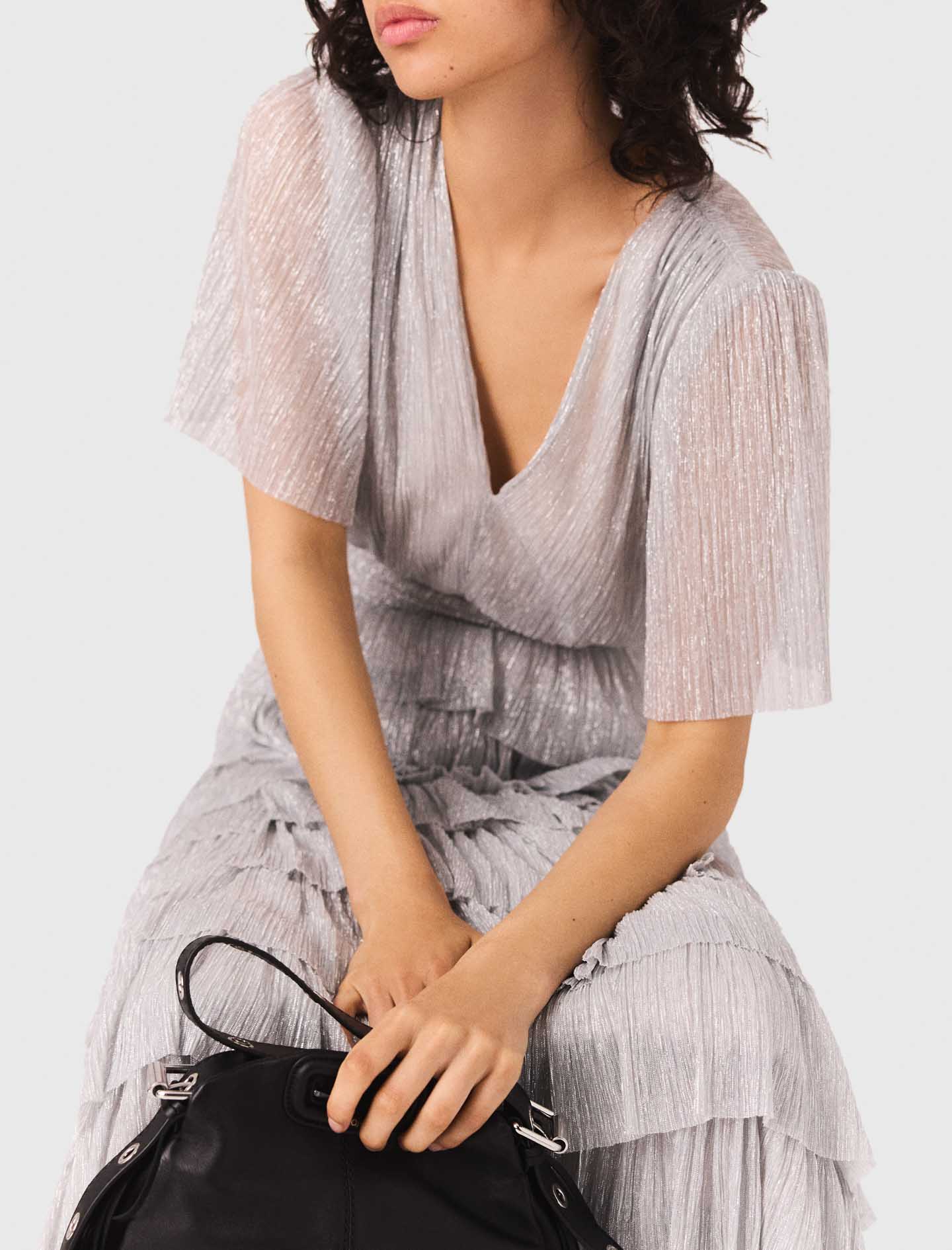 Metallic ruffled midi dress - Silver