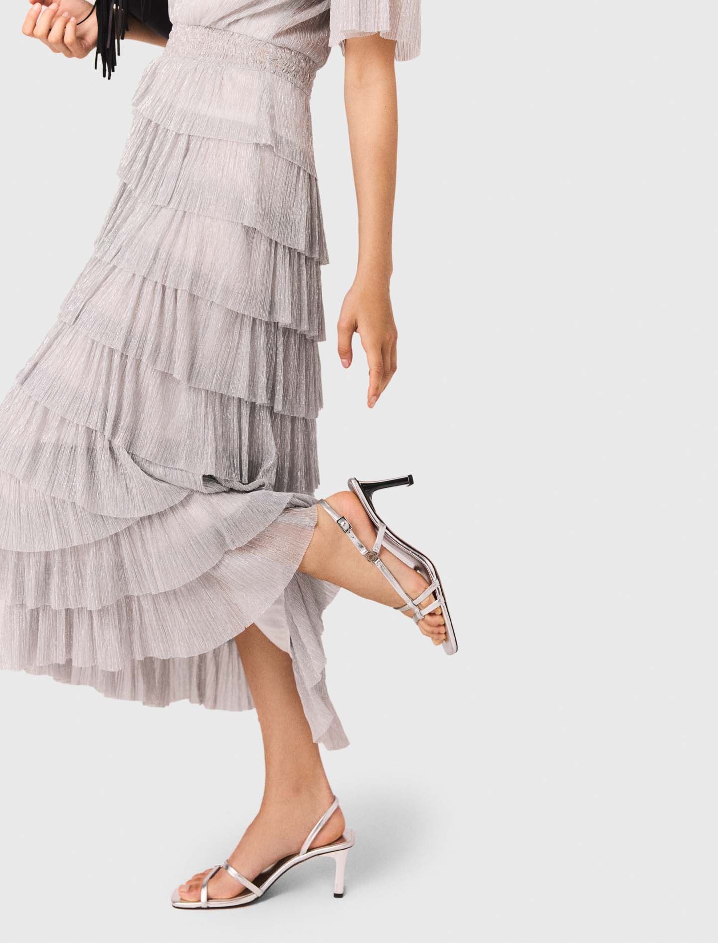 Metallic ruffled midi dress - Silver