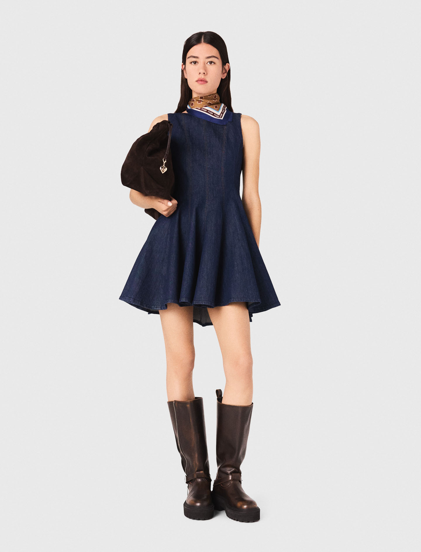 Short denim dress with ruffles - Navy