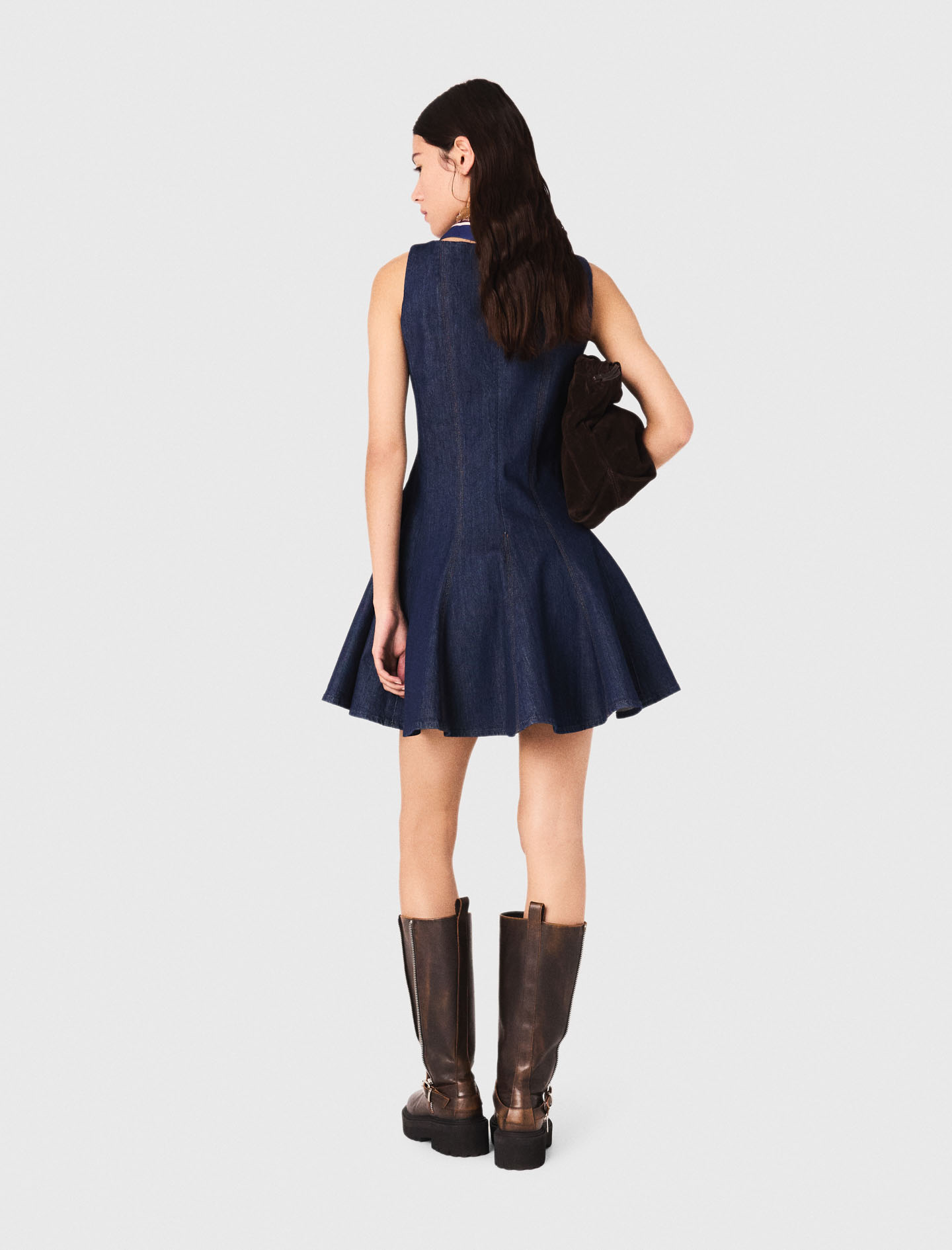 Short denim dress with ruffles - Navy