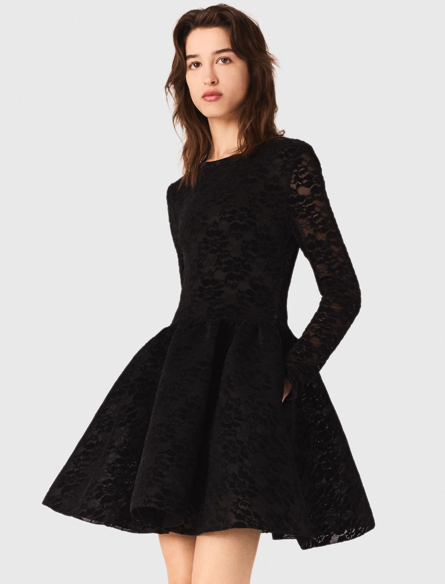 Flared velvet maxi dress - Black