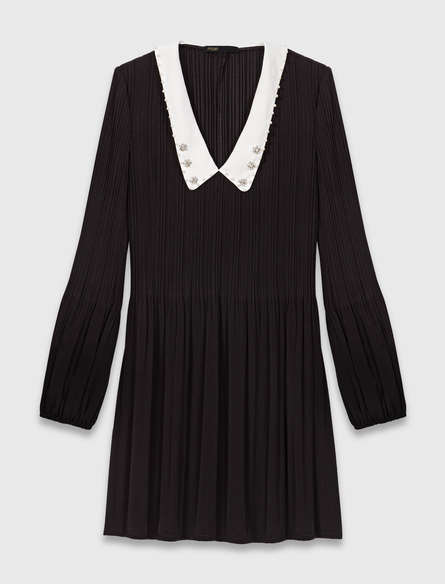 Pleated dress with detachable collar - Black