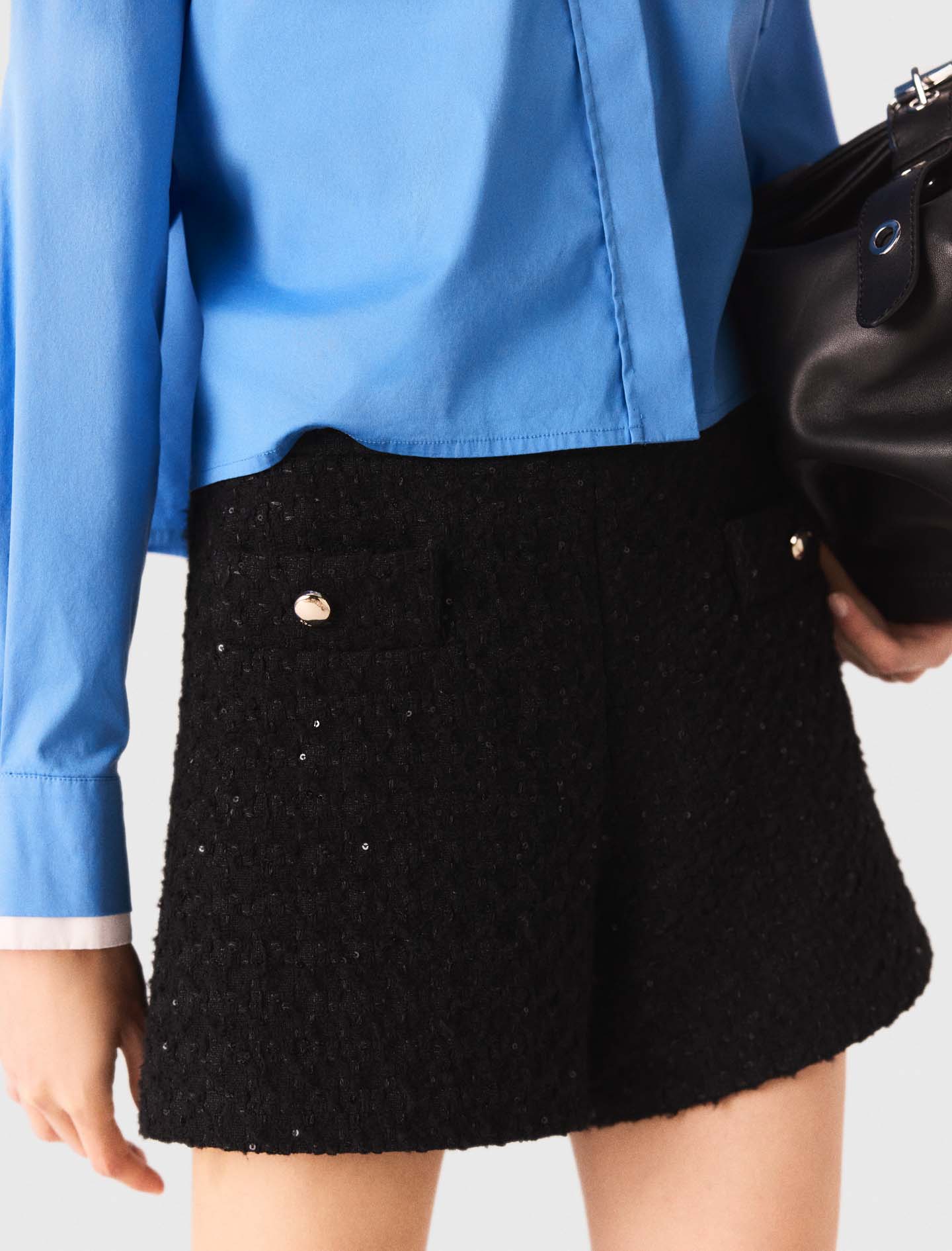Rhinestone tweed shorts - Black