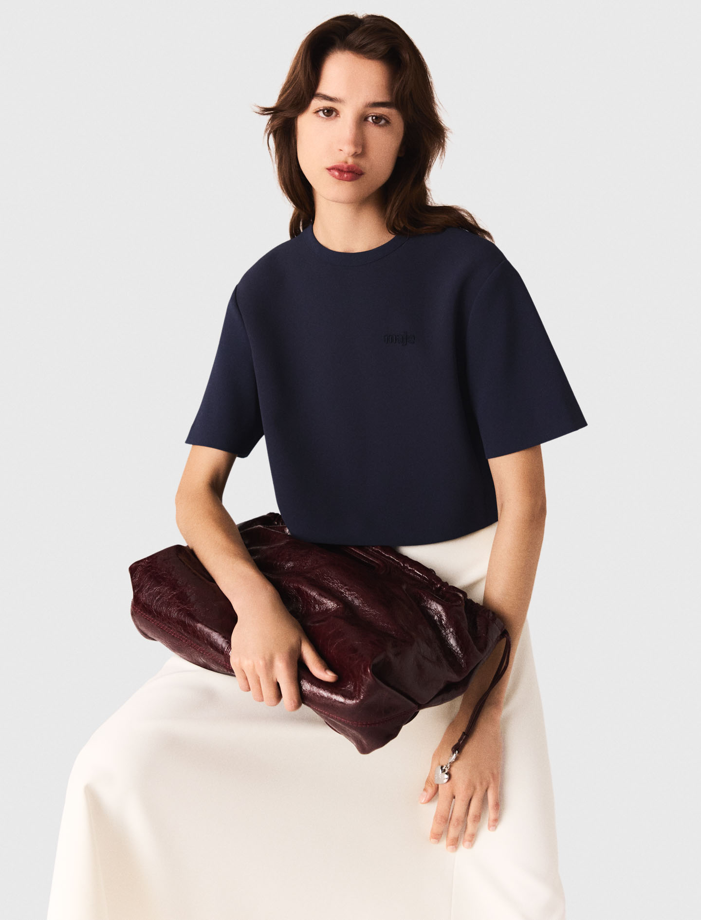 Heavy crepe short top - Navy