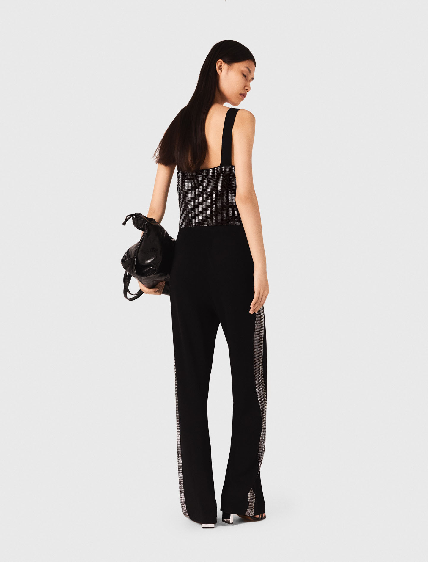 Strappy diamanté knit top - Black