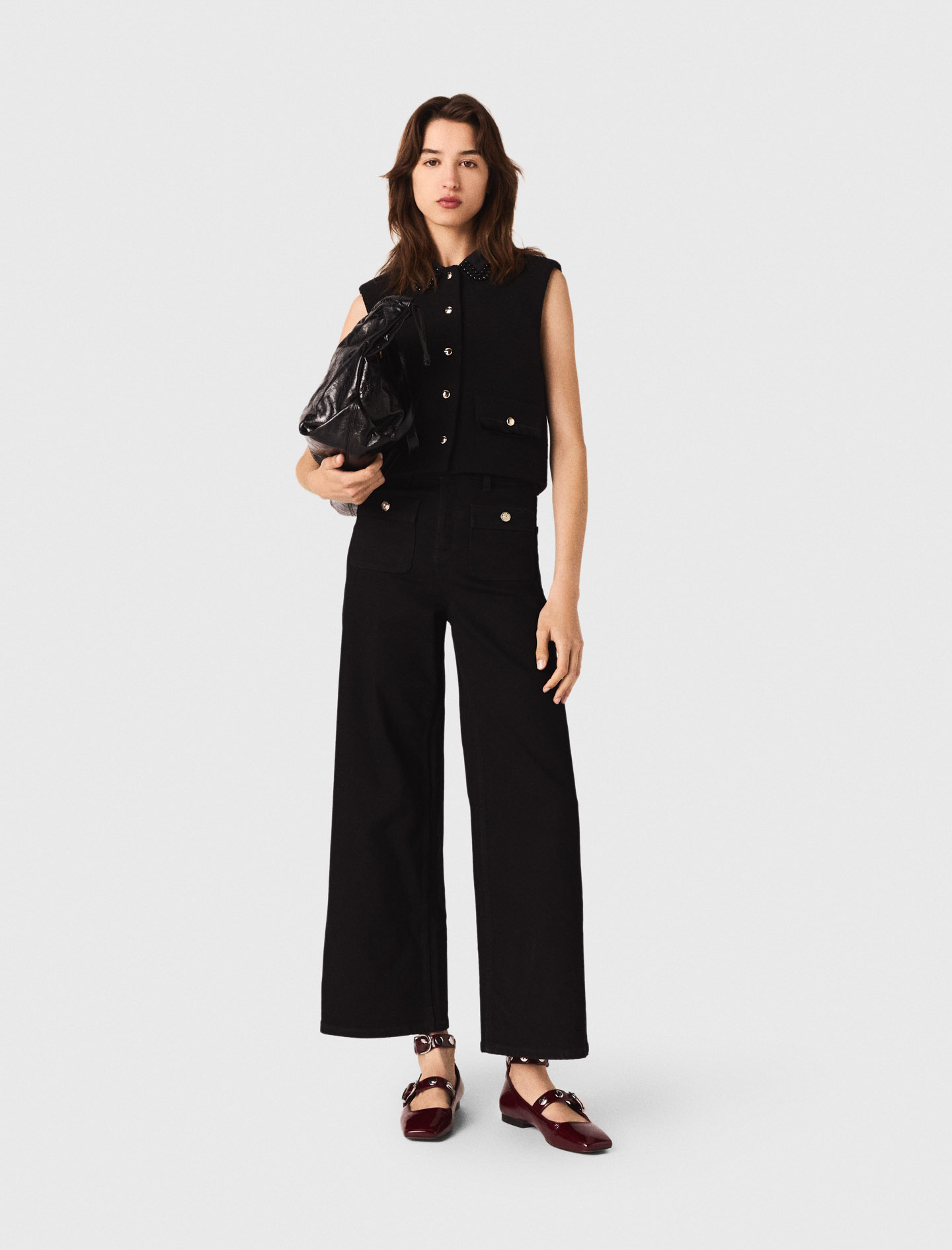 Tweed top with velvet trim - Black