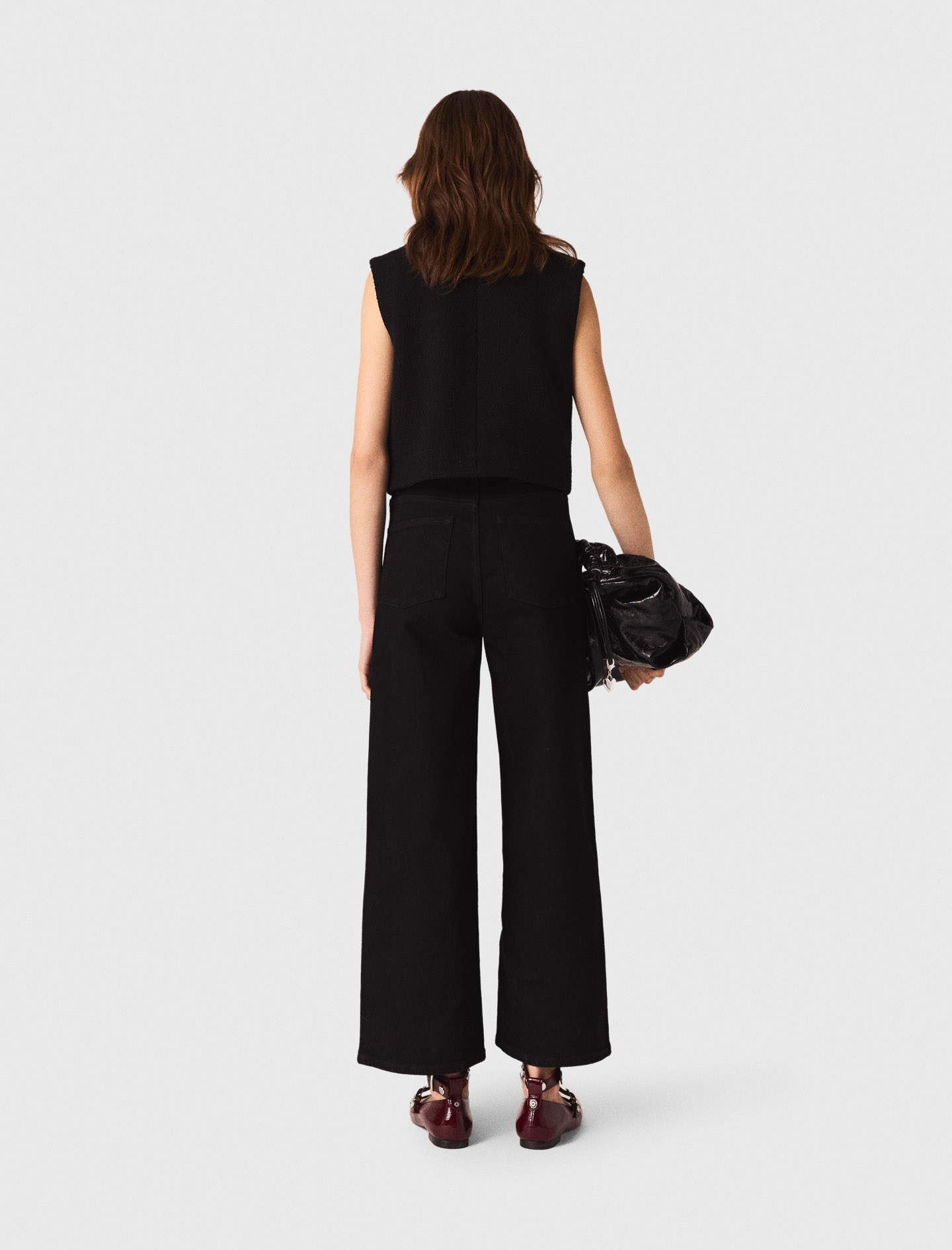 Tweed top with velvet trim - Black