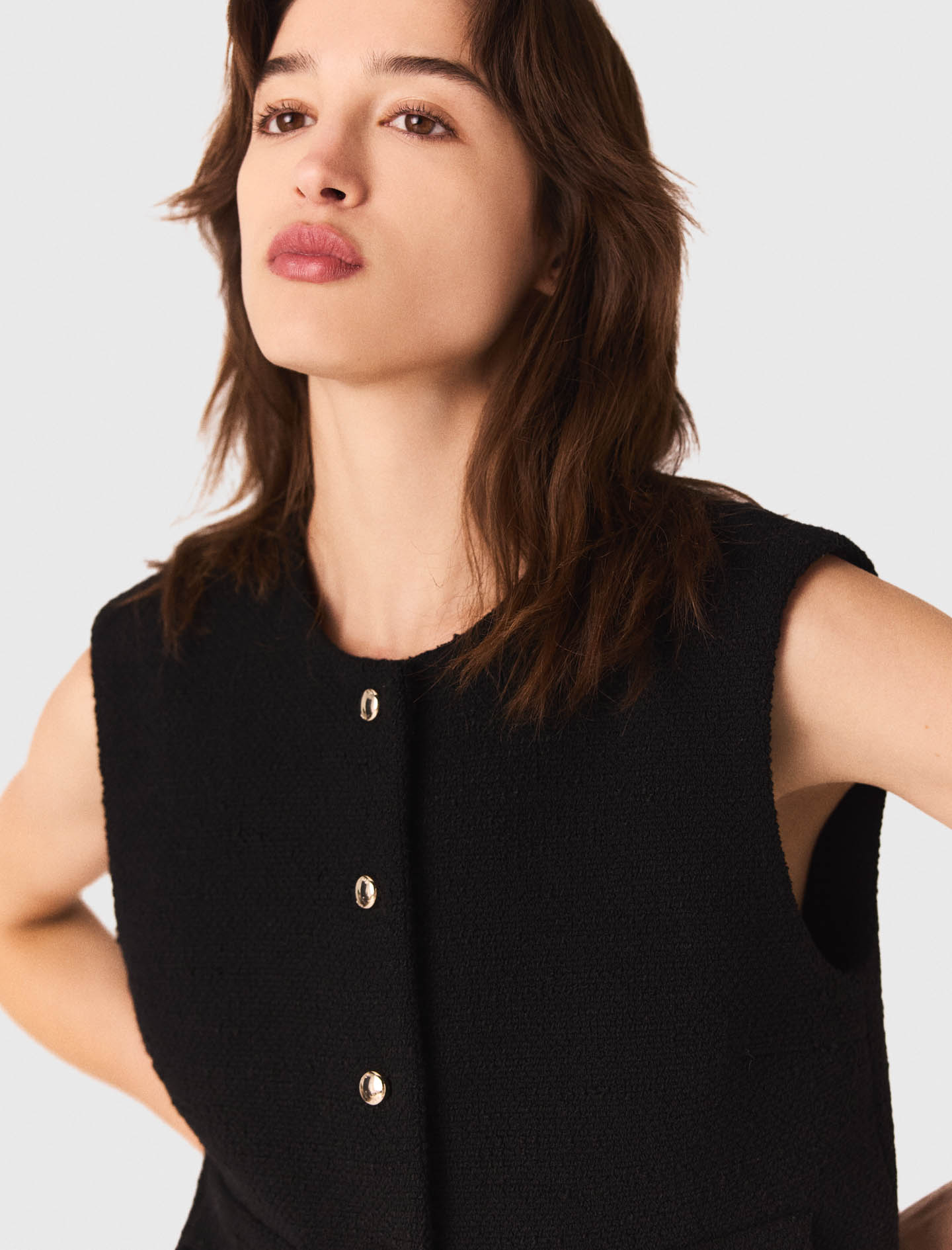 Tweed top with velvet trim - Black