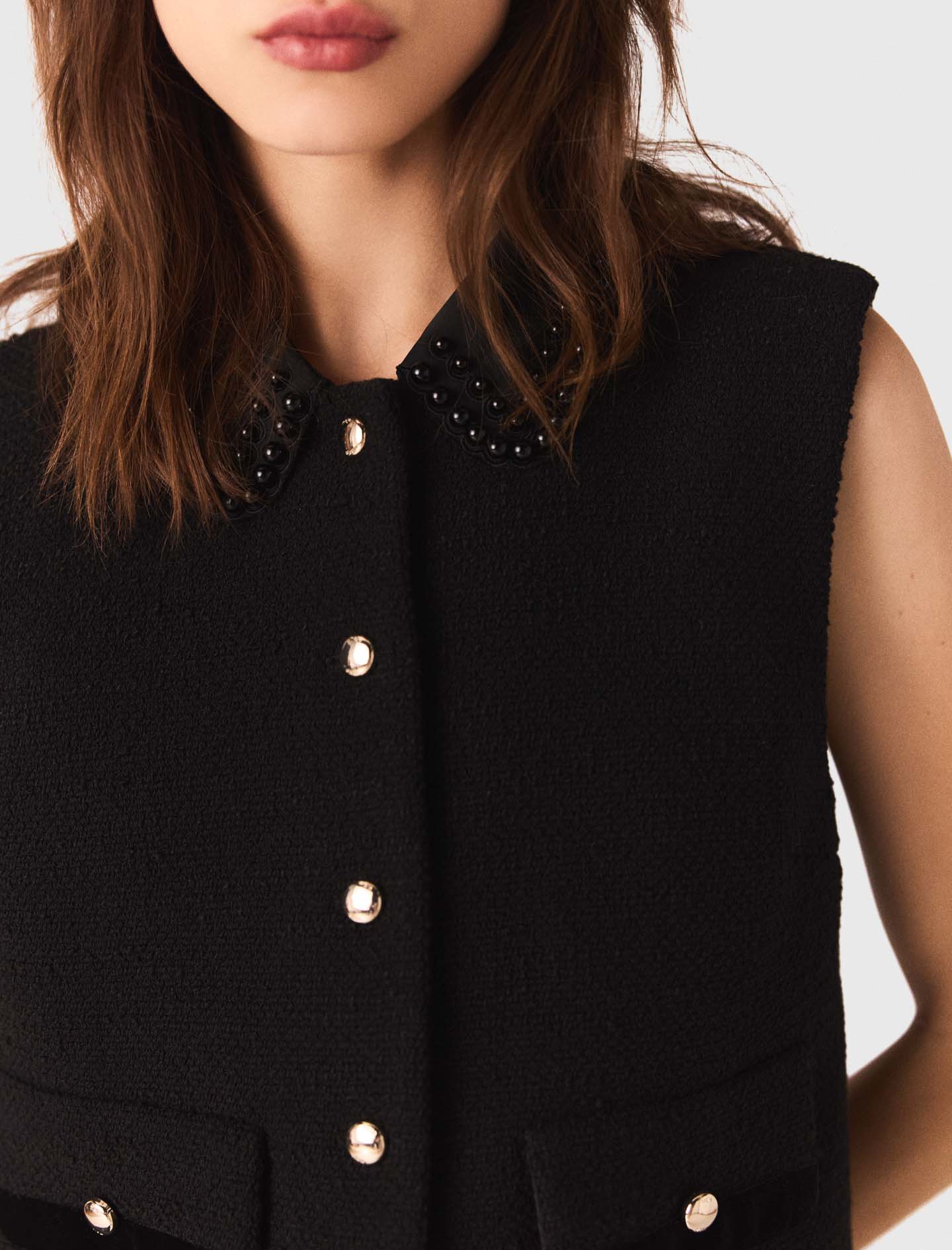 Tweed top with velvet trim - Black