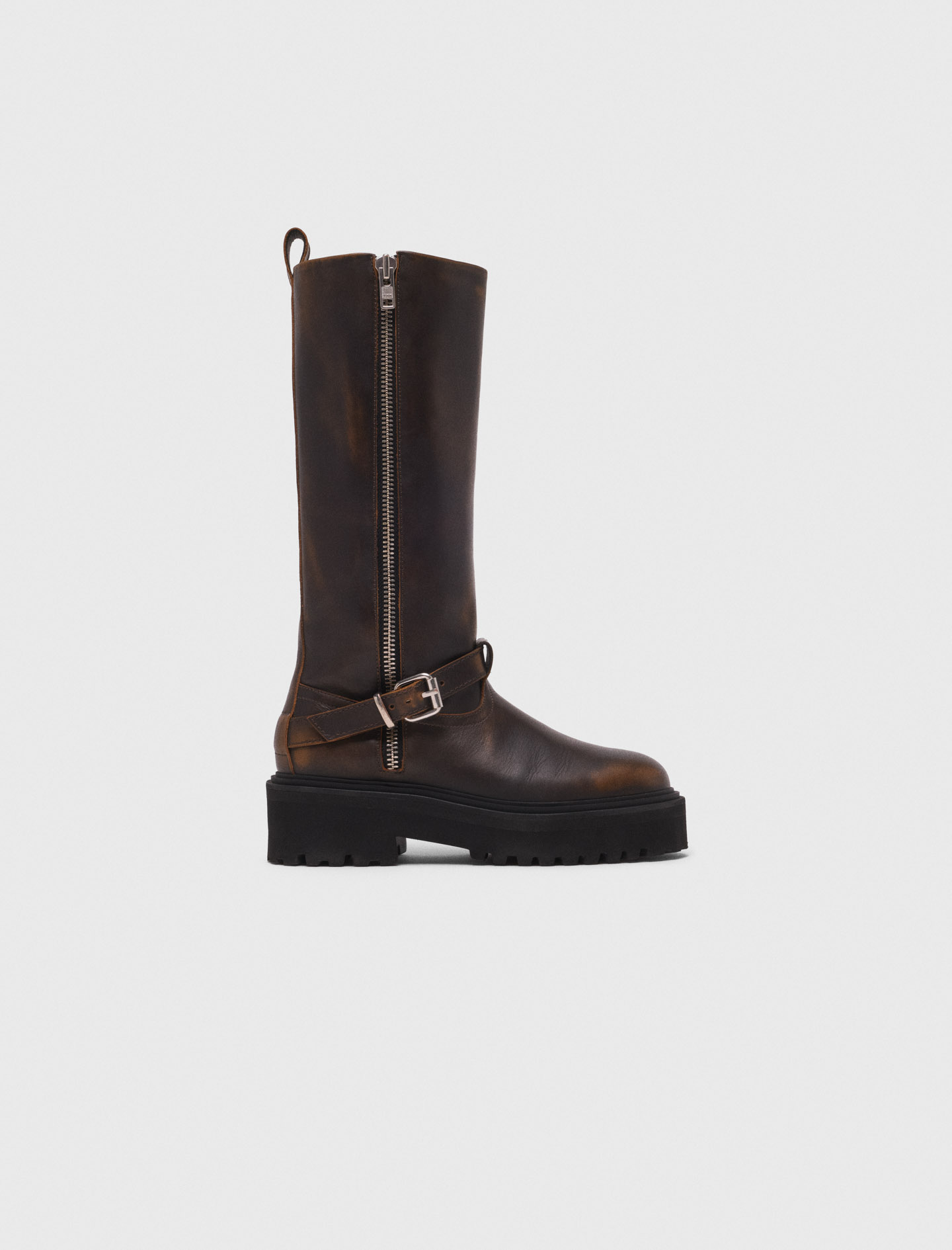 Leather biker boots - Brown