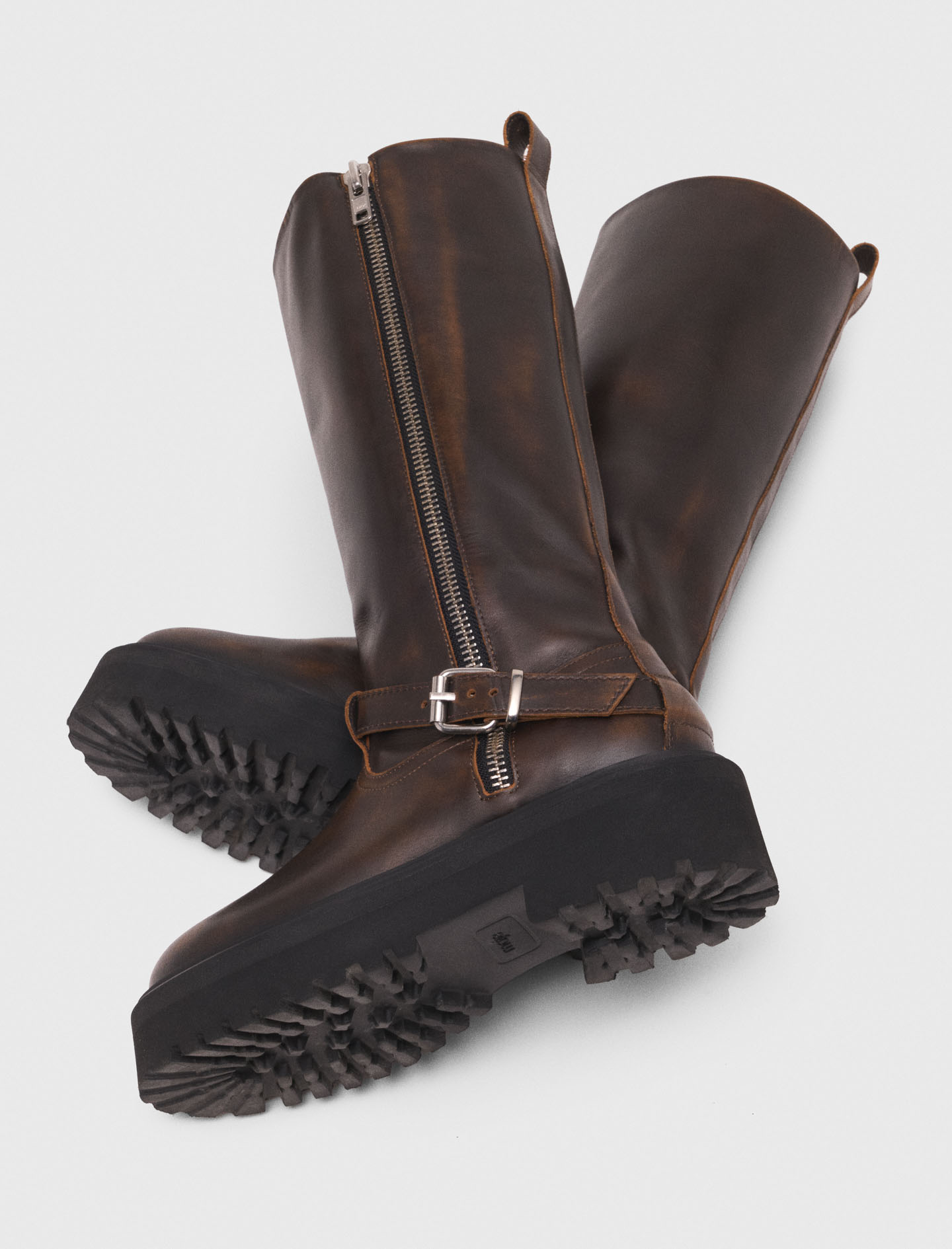 Leather biker boots - Brown