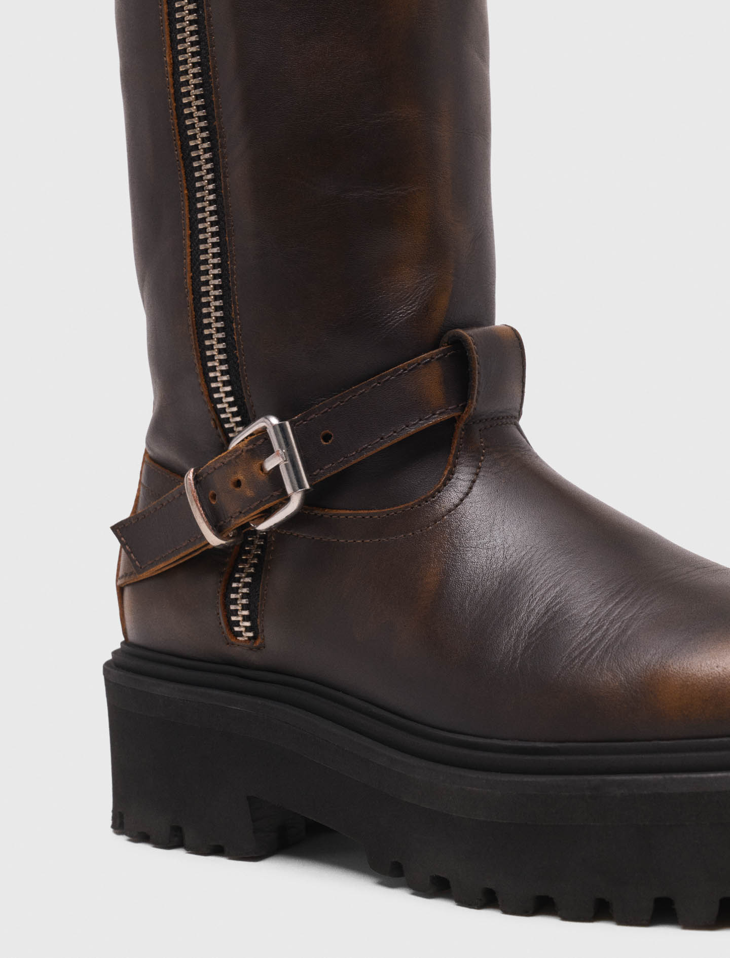 Leather biker boots - Brown