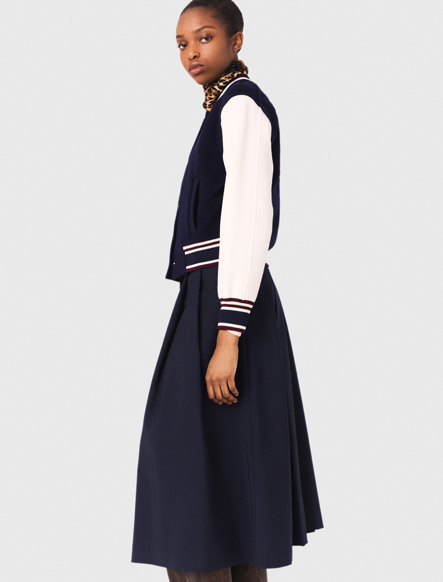 Mixed fabric bomber - Navy