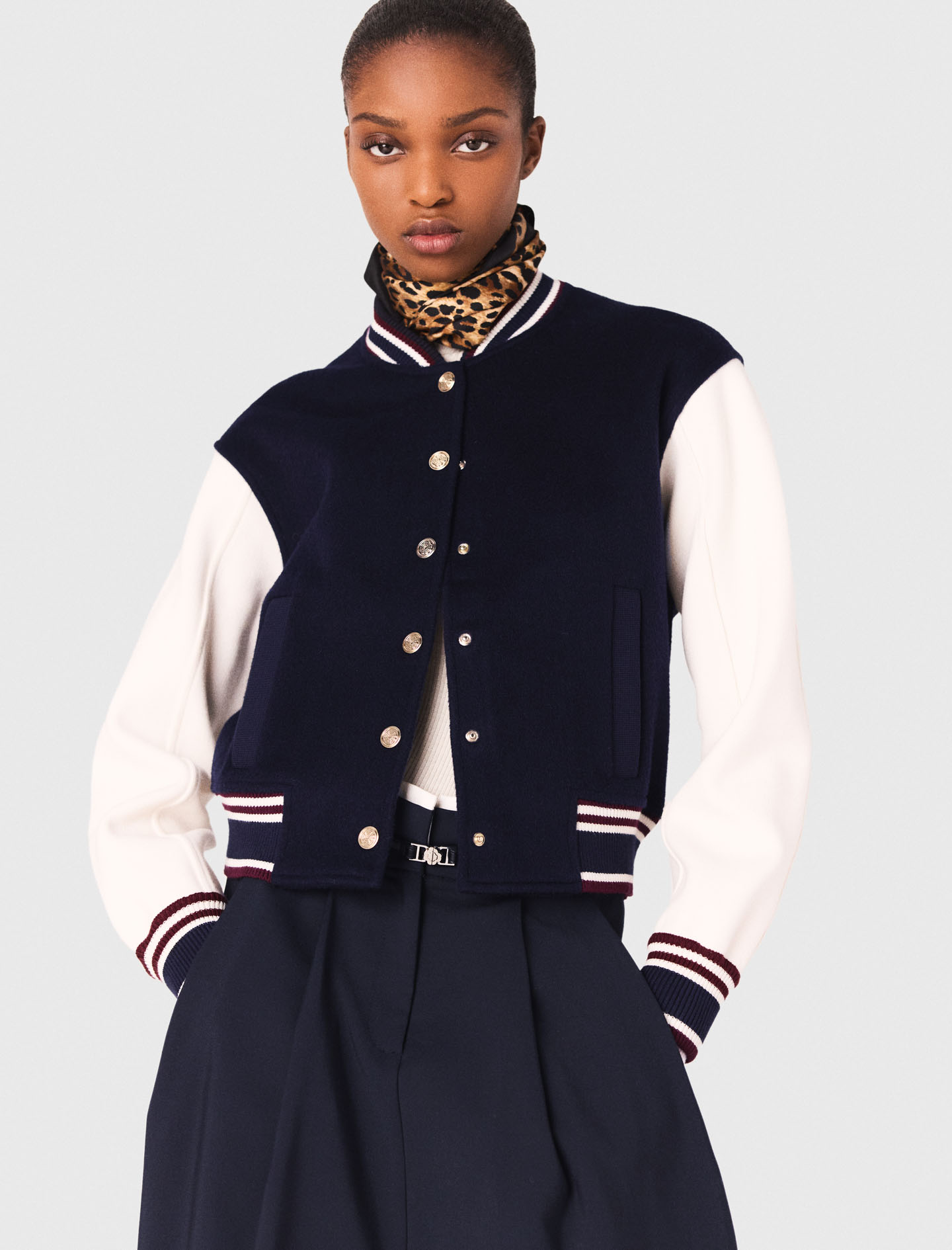 Mixed fabric bomber - Navy