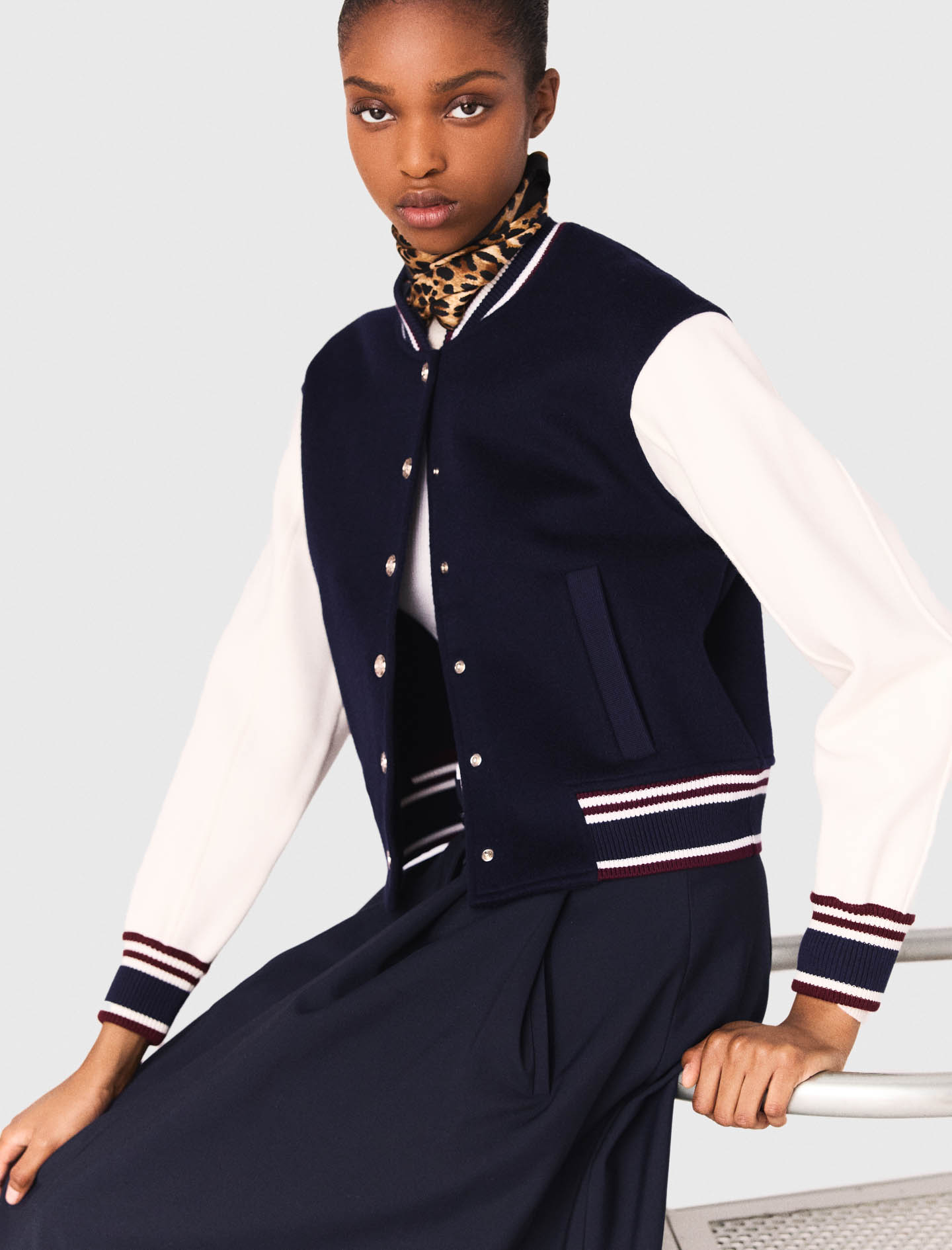Mixed fabric bomber - Navy